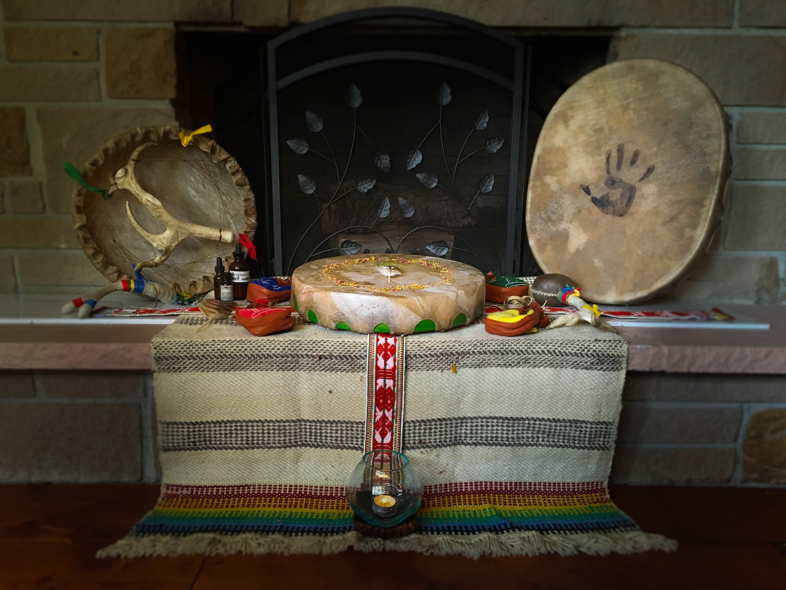 Jane's Celtic Tree of Life Drum: resting on the Altar after the Birthing Ceremony