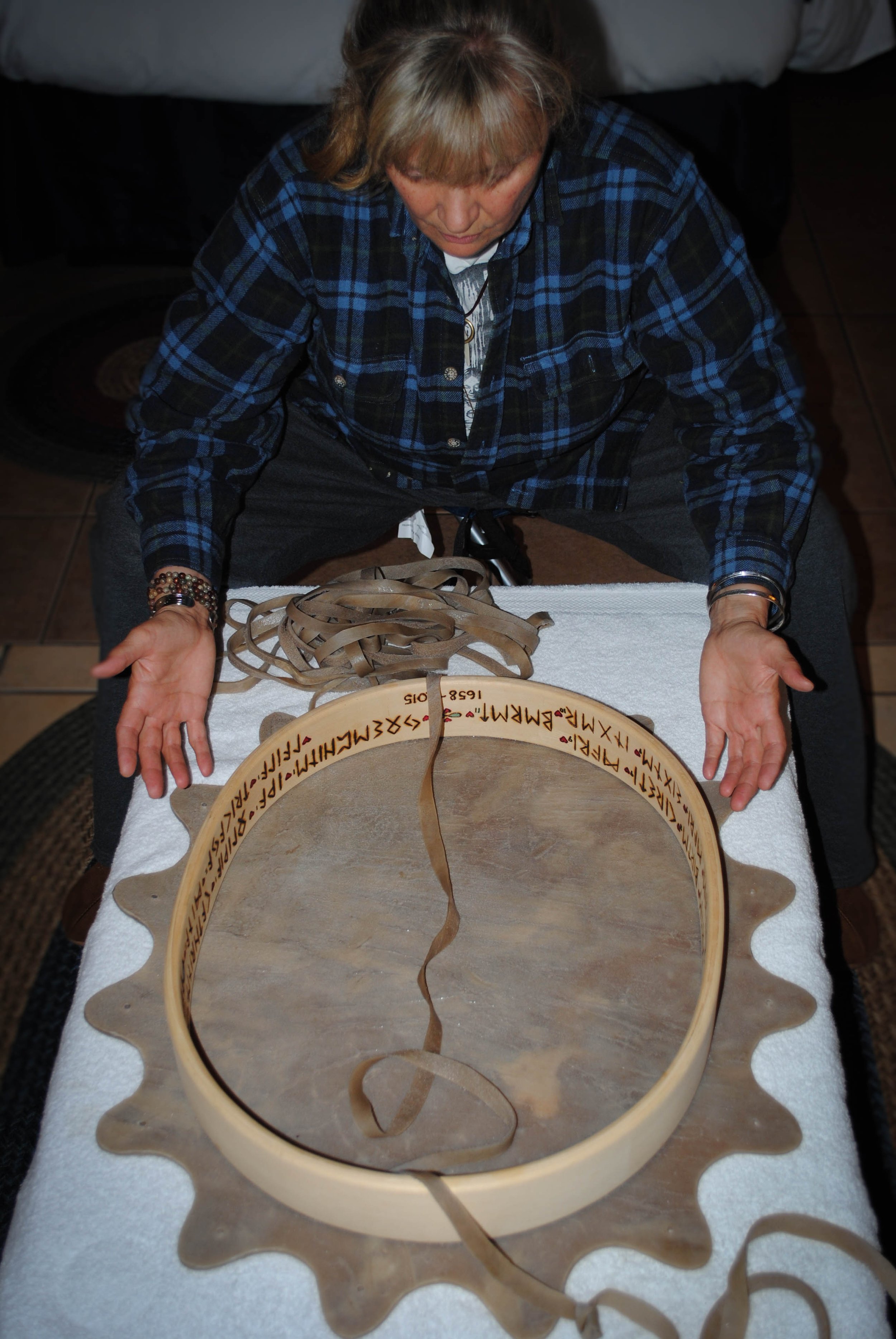 Our family Grancestor’s Drum: in the Birthing Ceremony, held within the Hoh RainForest, with Buffalo skin fresh from a 24-hour soak in Waters of the sacred Hoh River. We sit by Fire and prepare to Birth this very sacred family Ancestral Drum. Within