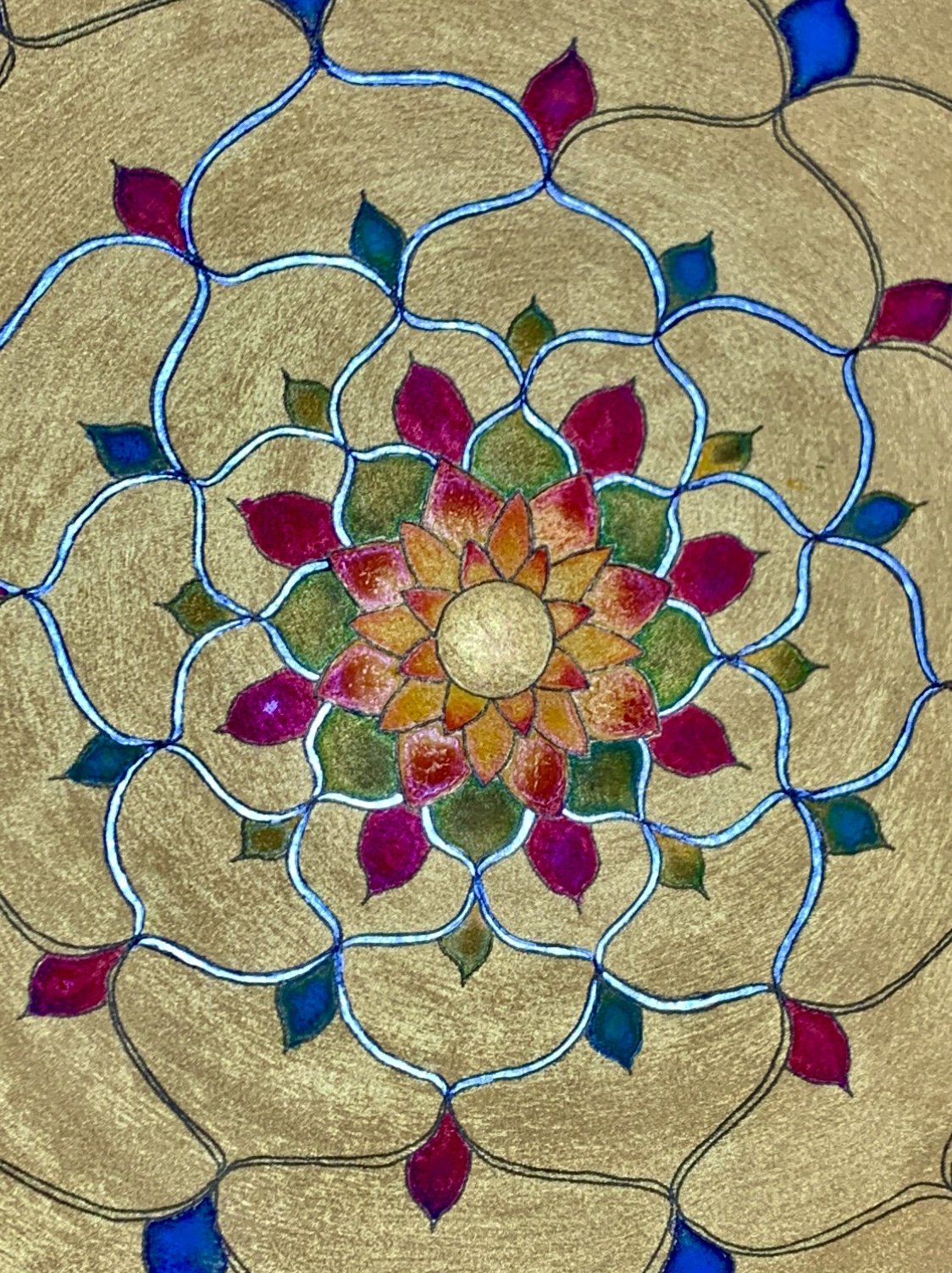 Beginning the painting of the Mesa on Kaya's Lotus Drum of Peace.