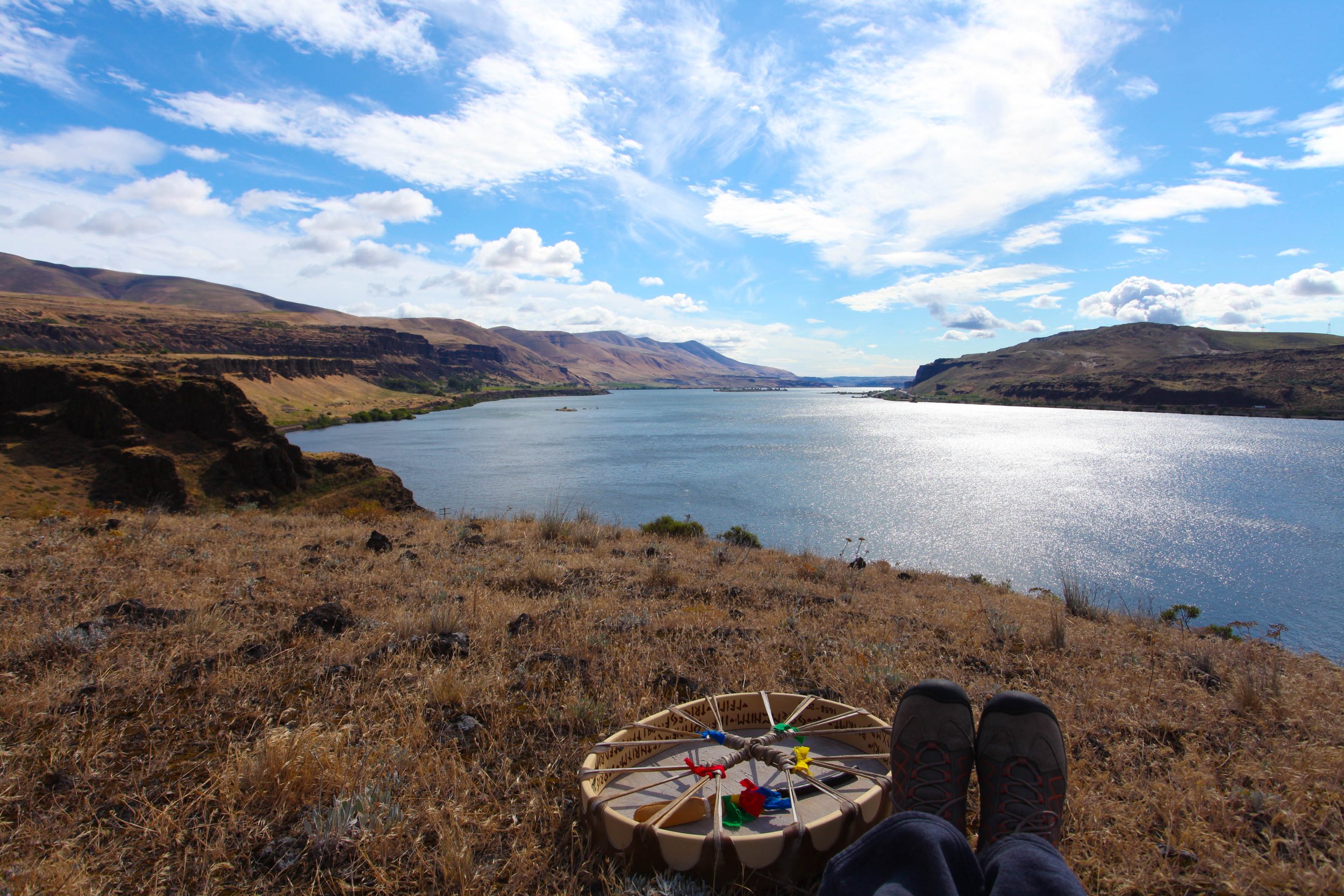 Ceremony in the Columbia River Basin with the Grancestor's Drum, communing with the Spirit of the Columbia and the ancient surrounding Ancestors and Guides.