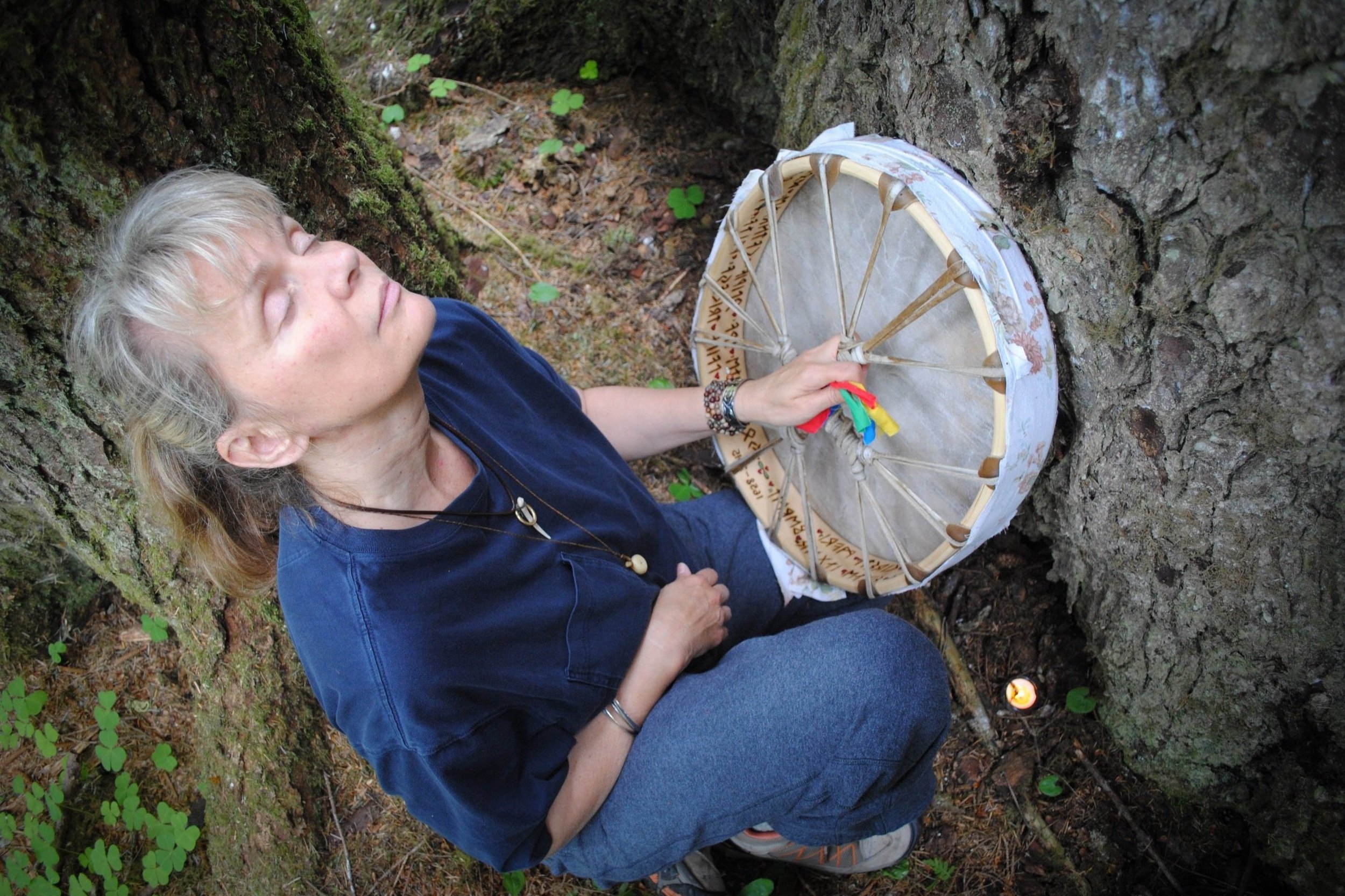 Sitting with the Ancient Ones of the Hoh RainForest in Washington State, as I present Them the newly Birthed Grancestor's Drum that They asked me to bring to life.