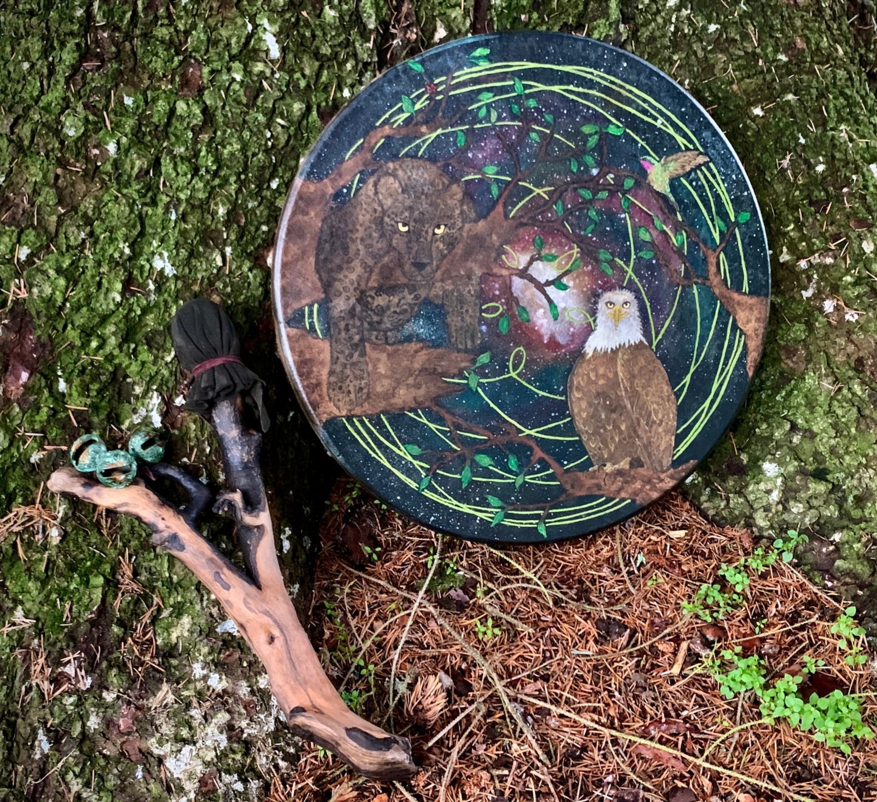 Laurie-Nelson_Cosmos-Jaguar-Eagle-Hummingbird-Ladybug-Drum_Ancestral-Thunder_2022-1.jpeg