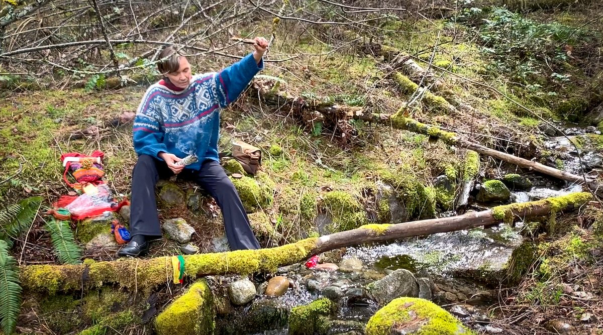 Justin: Peace Profound Drum: Receiving the Vision in Ceremony on behalf of Justin and their Sacred Drum. Next to a beautiful and very talkative small Stream flowing from the Selkirk Mountains.