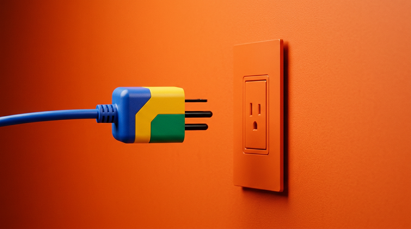 A bright colorful plug hovering just short of an outlet with a small gap between them, illustrating how strong content fails to convert when the offer doesn't close the connection