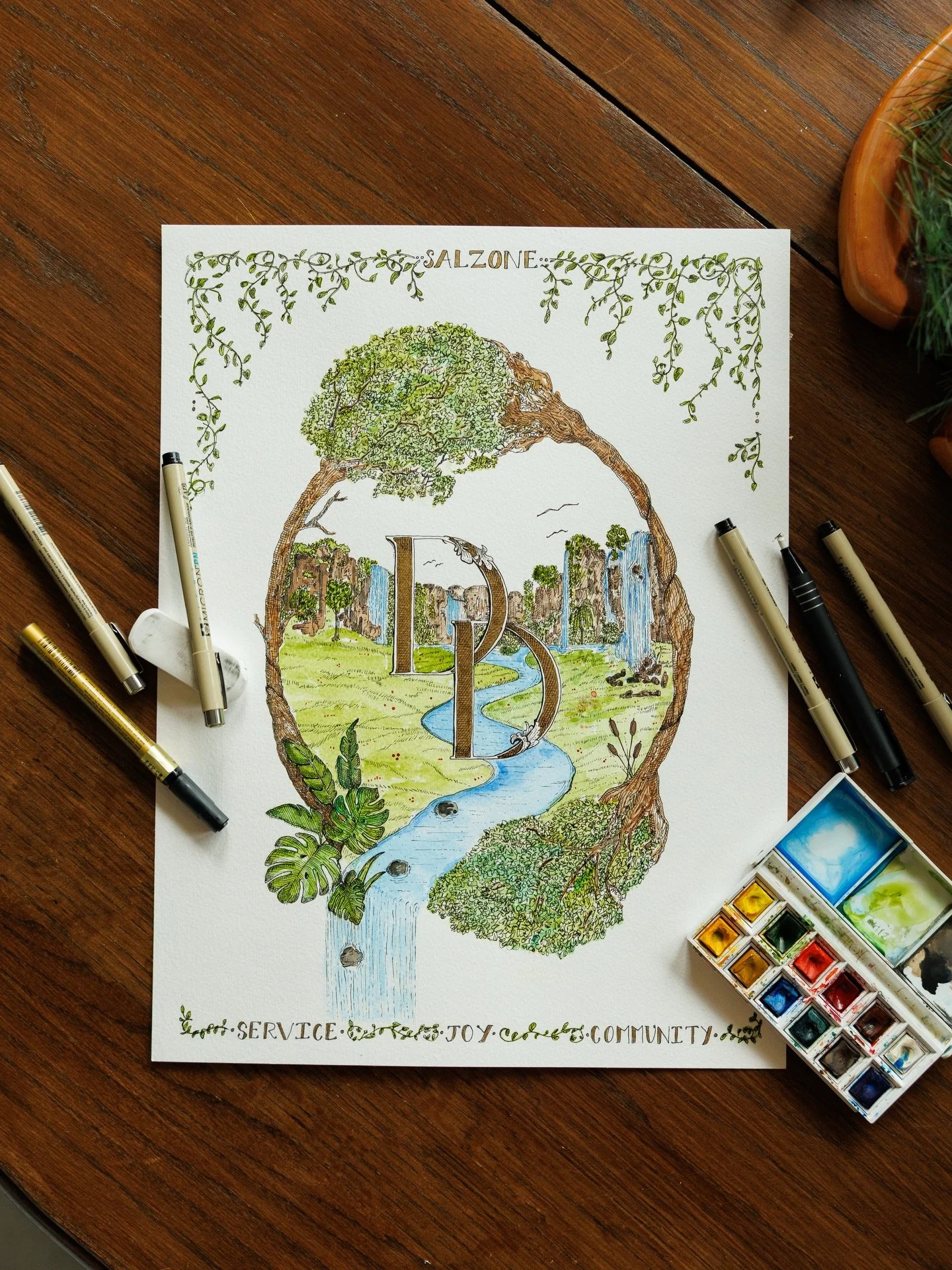 I drew a crest for my sister in law and her husband for Christmas 😍 so here&rsquo;s a very unconventional, colored crest! The trees represent the Tree of the knowledge of good and evil and the tree of life surrounding the garden of Eden (this is whe