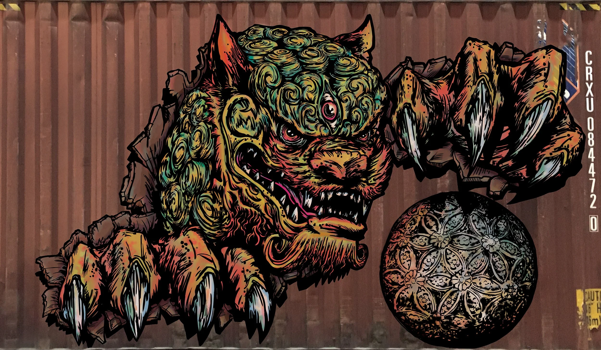 Shang Chi: Macau nightclub graffiti mural 'Foo Dog'