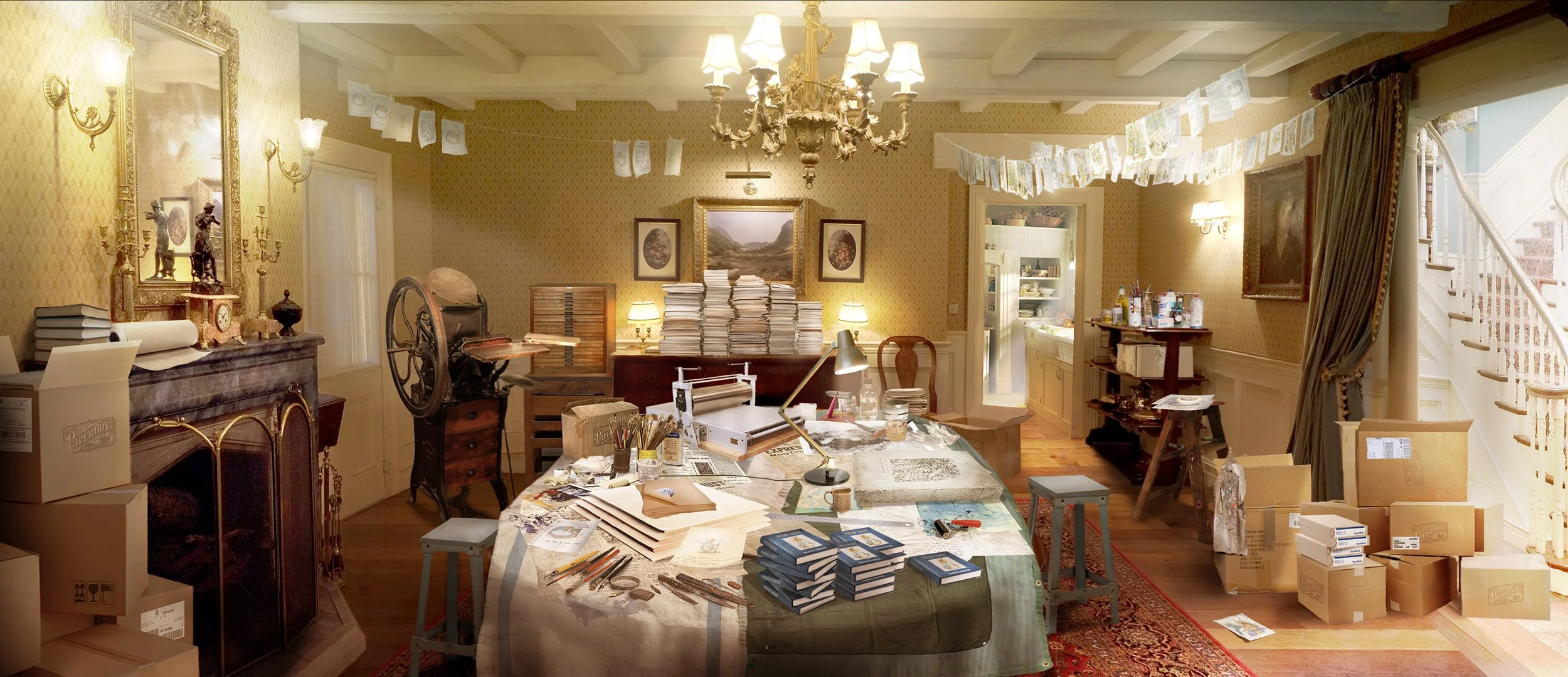 Peter Rabbit 2: Printing room Dining area Concept art