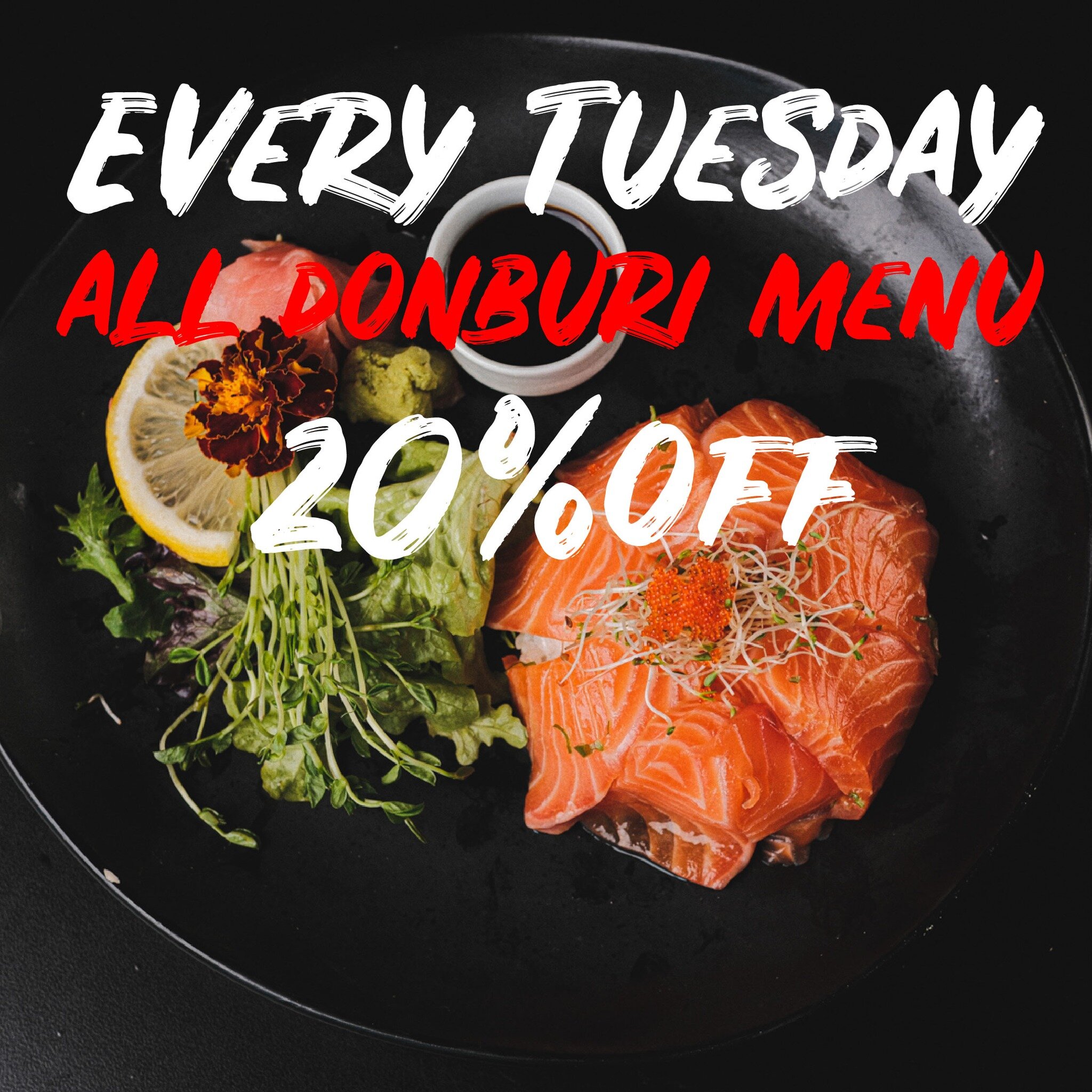 Don't miss out on our weekly discount on Donburi! Every Tuesday, get 20% off all Donburi menu items. This is the perfect opportunity to try our new look and taste. 😎🥰😍

Sakana Japanese Dining bar

1a/730 Sandgate Rd, Clayfield QLD 4011
MON-THURS 1