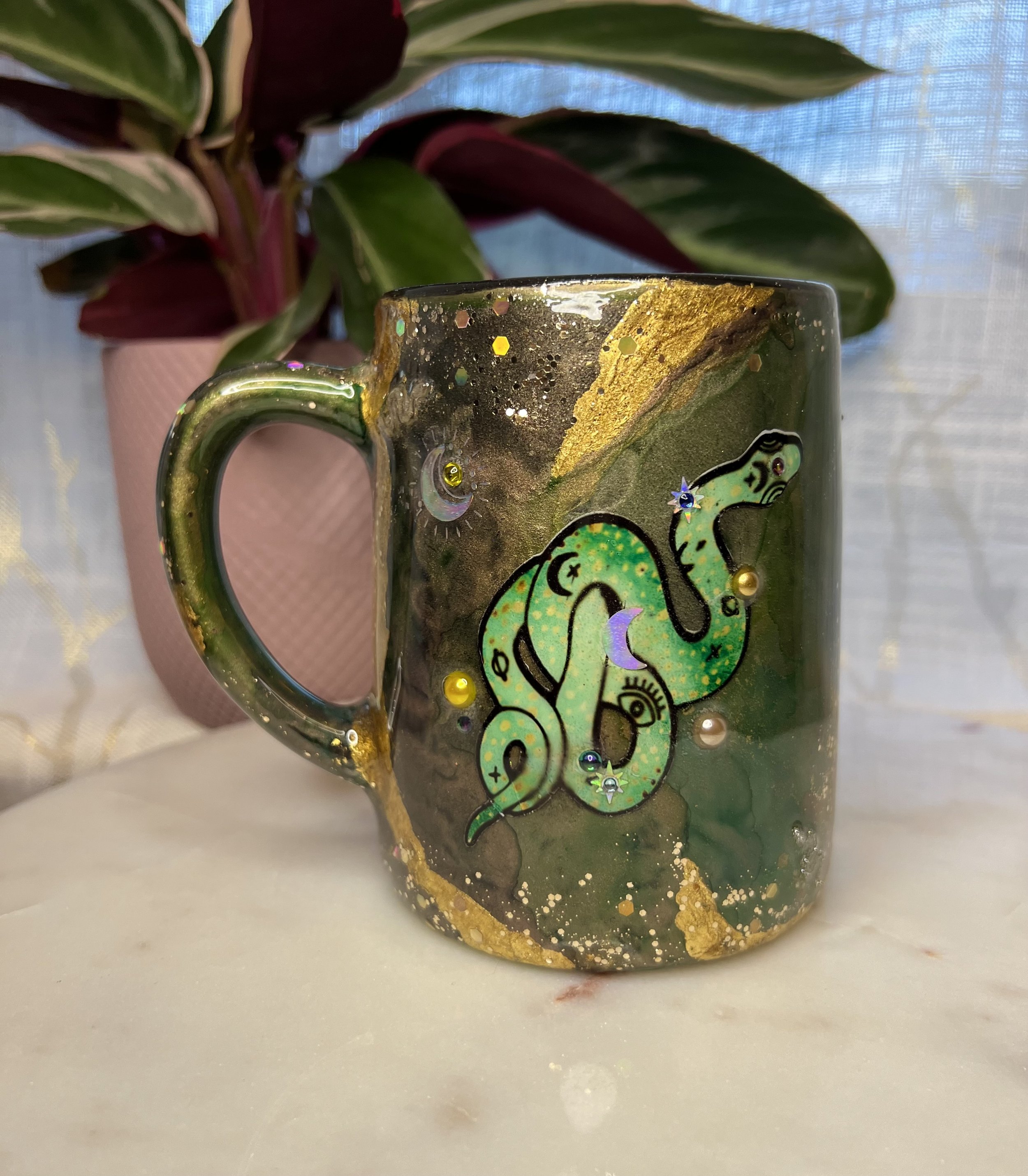 Magical Gilded Green Snake Mug 16oz