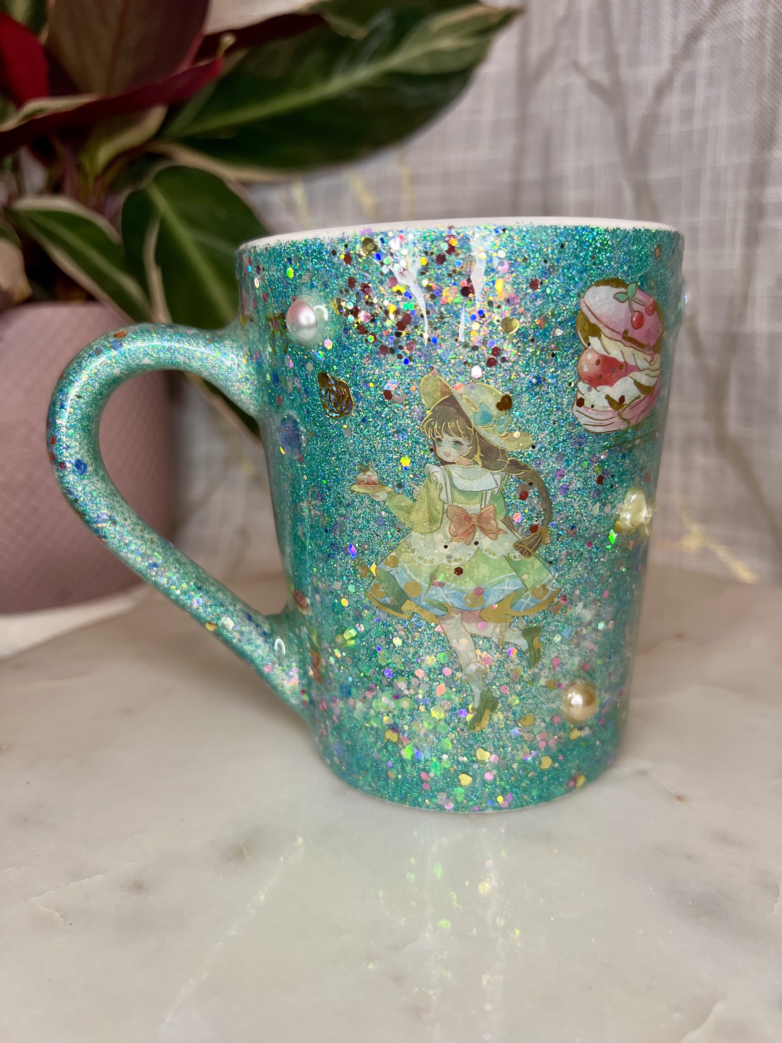 Pastel Green Glitter Magic Girl Mug 14oz