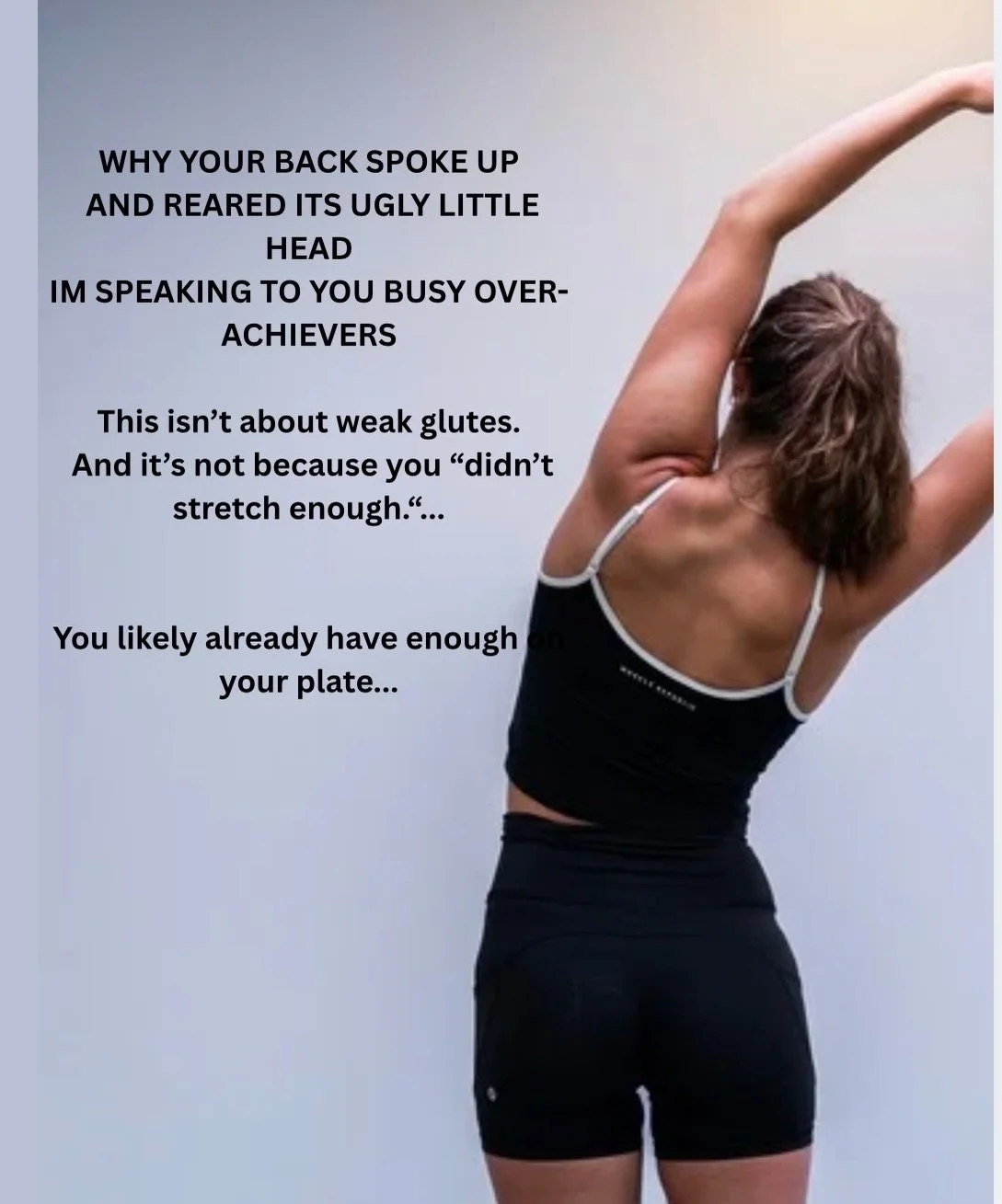 You don&rsquo;t have chronic back pain because you&rsquo;re weak.
You have it because you&rsquo;re exceptional at coping.

At performing.
At delivering.
At holding everything together.
At overriding the early whispers.

High-performing women often ig