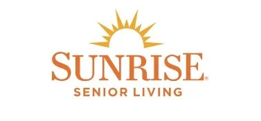 Sunrise Senior Living logo with a sun rising over the horizon and orange text