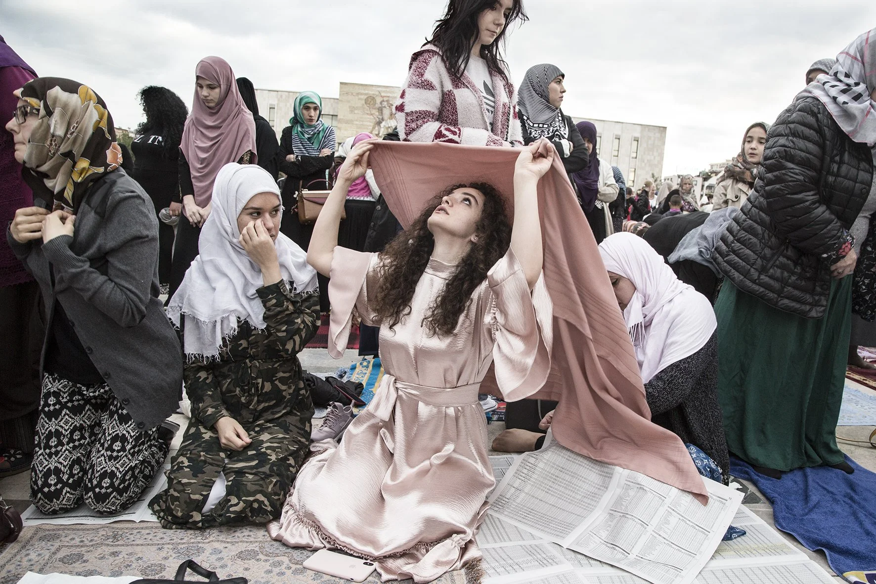 Prayer at the celebration of breaking the fast (Ramadan Bayram) on Skanderbeg Square in Tirana.