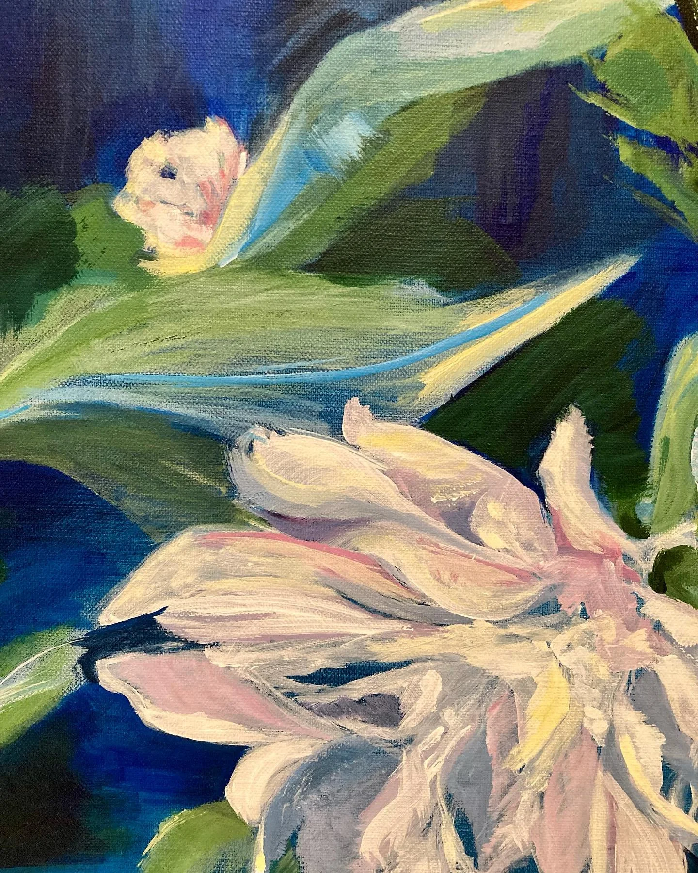 I&rsquo;ve been working on a commissioned painting for a while now and am pleased that it is almost finished! 

Here&rsquo;s a detail. Today I&rsquo;m adding the finishing touches to this piece, which was inspired by my Blue Garden painting. Coming s