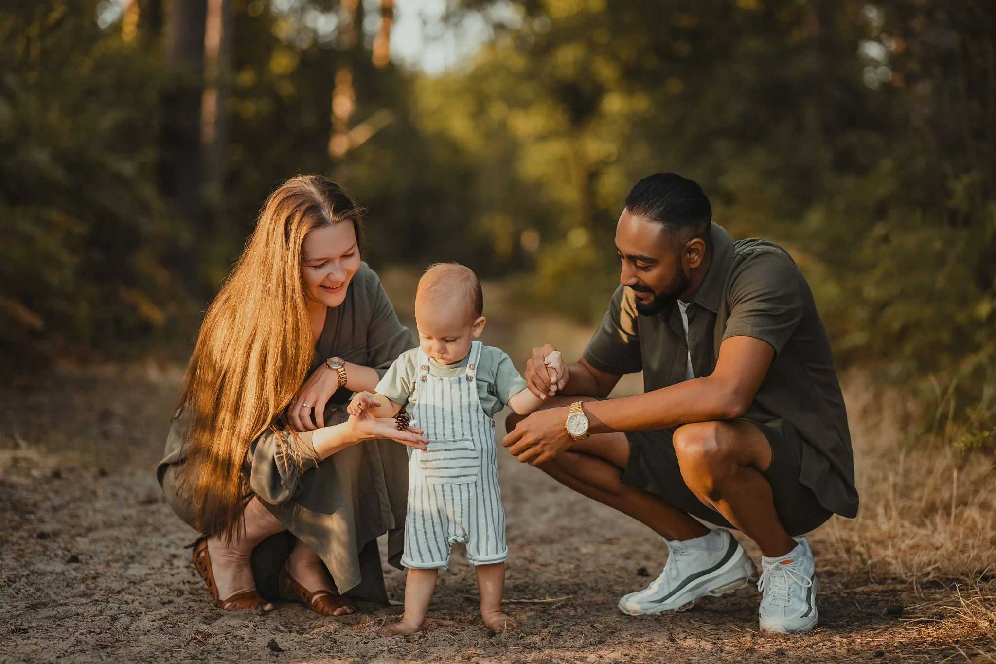 Family Portrait with baby on summer evening at golden hour
