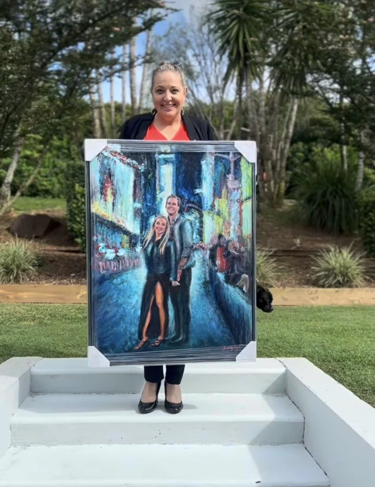 Original oil painting by Sandy Lee Artistry of trainer Peter Moody with champion racehorse Black Caviar, created for the 2025 Australian Racing Hall of Fame.