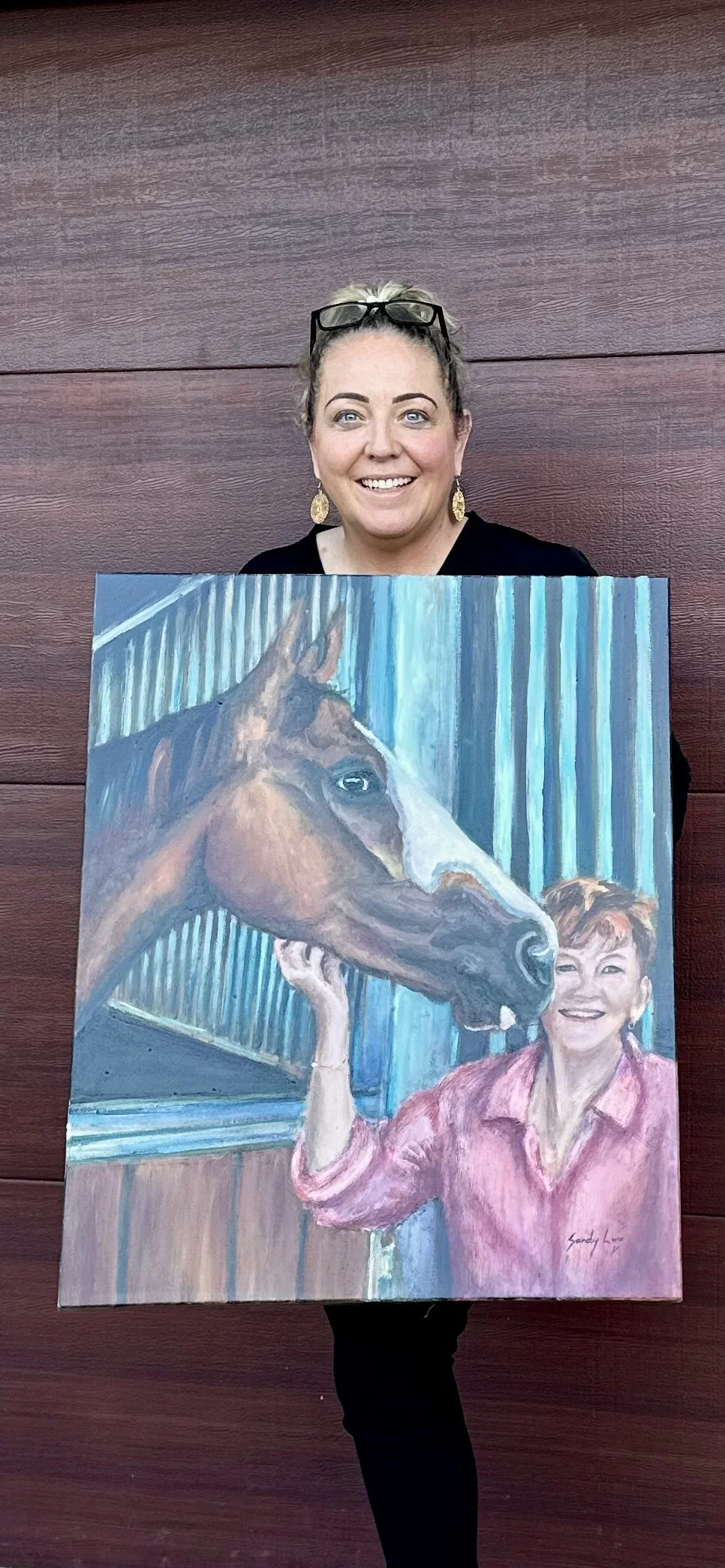 Original oil painting by Sandy Lee Artistry of racehorse Abounding with Trudy Kenny.