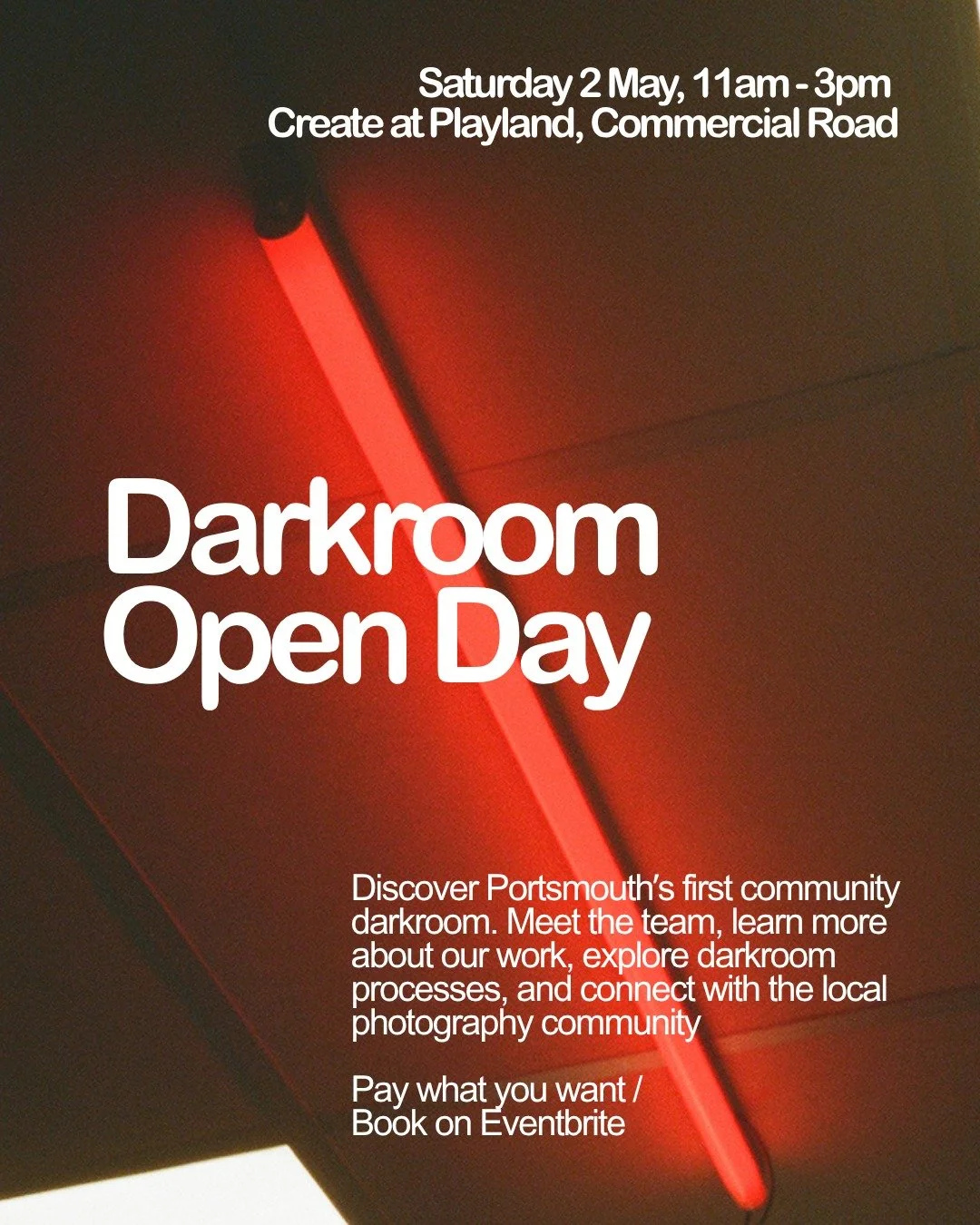 One week to go until our Darkroom Open Day

Join us at Create at Playland to explore our space and spend time with analogue photography and darkroom processes. Throughout the day, you&rsquo;ll be able to learn more about how the darkroom works and ha