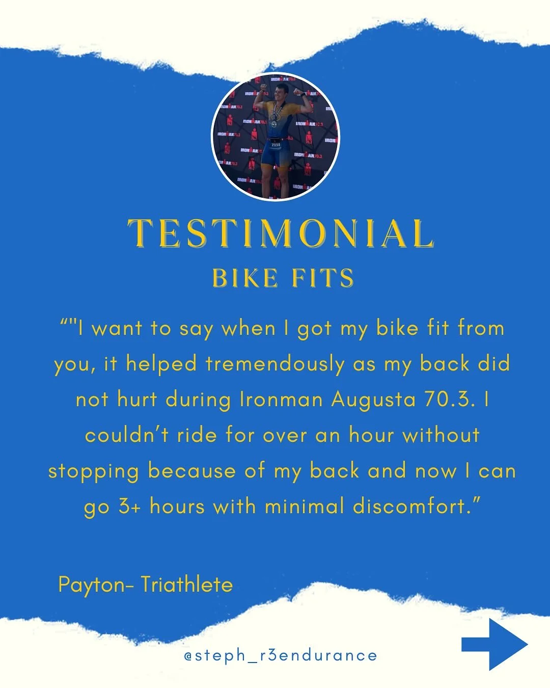 Both athletes came in wanting to feel stronger, faster, and more comfortable on the bike. After their fits, one earned a PR bike split at Augusta 70.3 with no back pain. The other realized how much a proper position improves efficiency, reduces injur