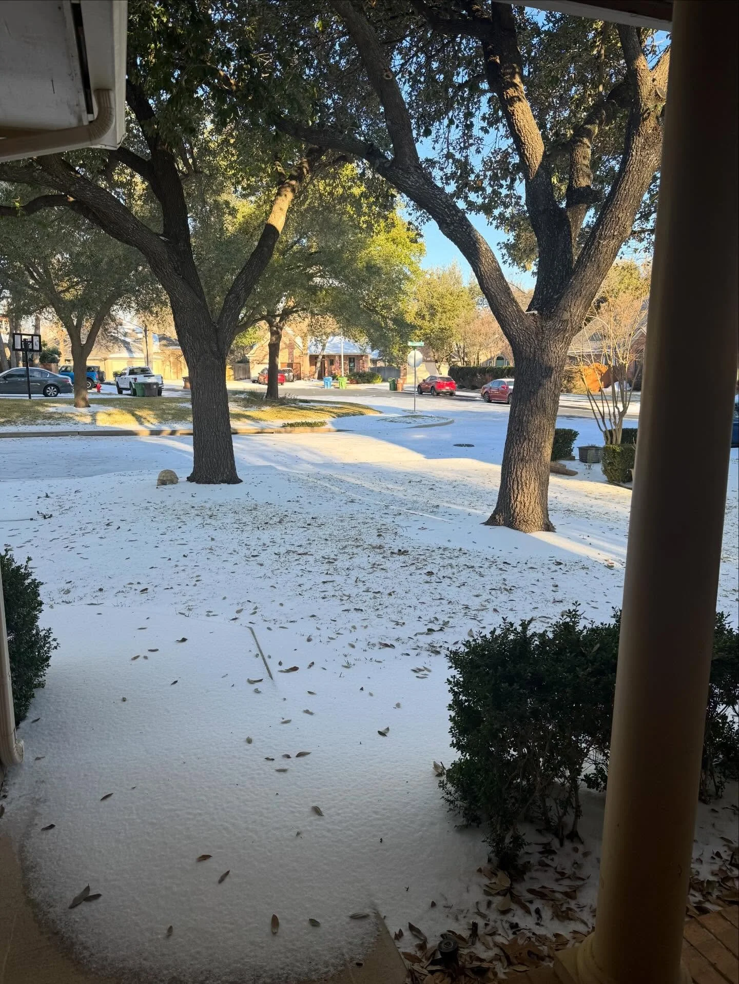 This is our first full snow in this home, and honestly we are just lucky to make it safely home yesterday after our flight. The roads were typical Texas snow roads without a plow in sight! Every time we hit a &ldquo;winter storm&rdquo; down here, it 