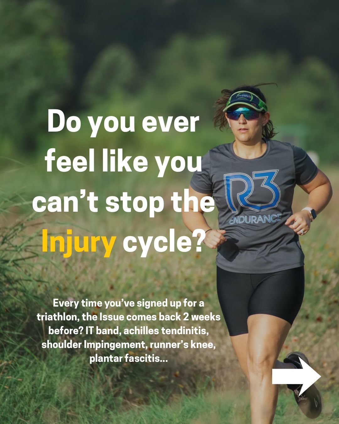 Do you feel like you&rsquo;re stuck in the injury cycle? 

Every time you sign up for a triathlon, something flares up right before race day.
IT band pain. Achilles tendinitis. Shoulder impingement. Runner&rsquo;s knee. Plantar fasciitis.

You start 