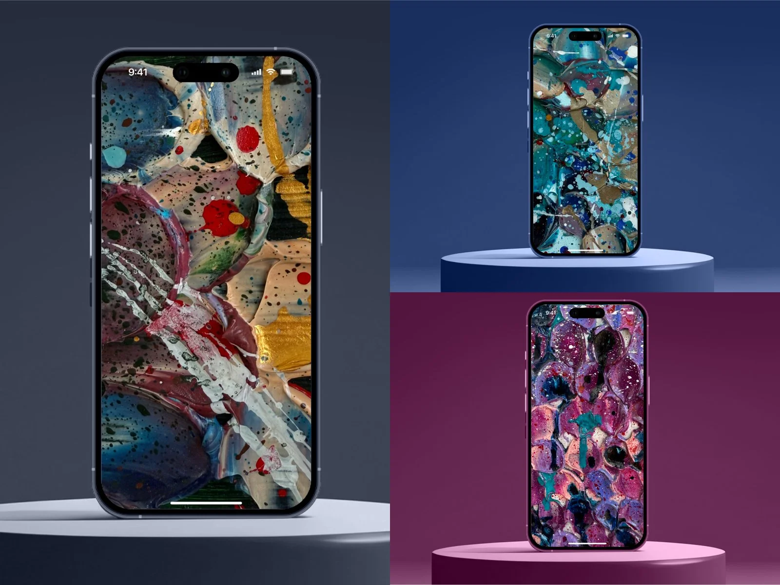 Colorful modern art phone wallpaper pack with 3 designs