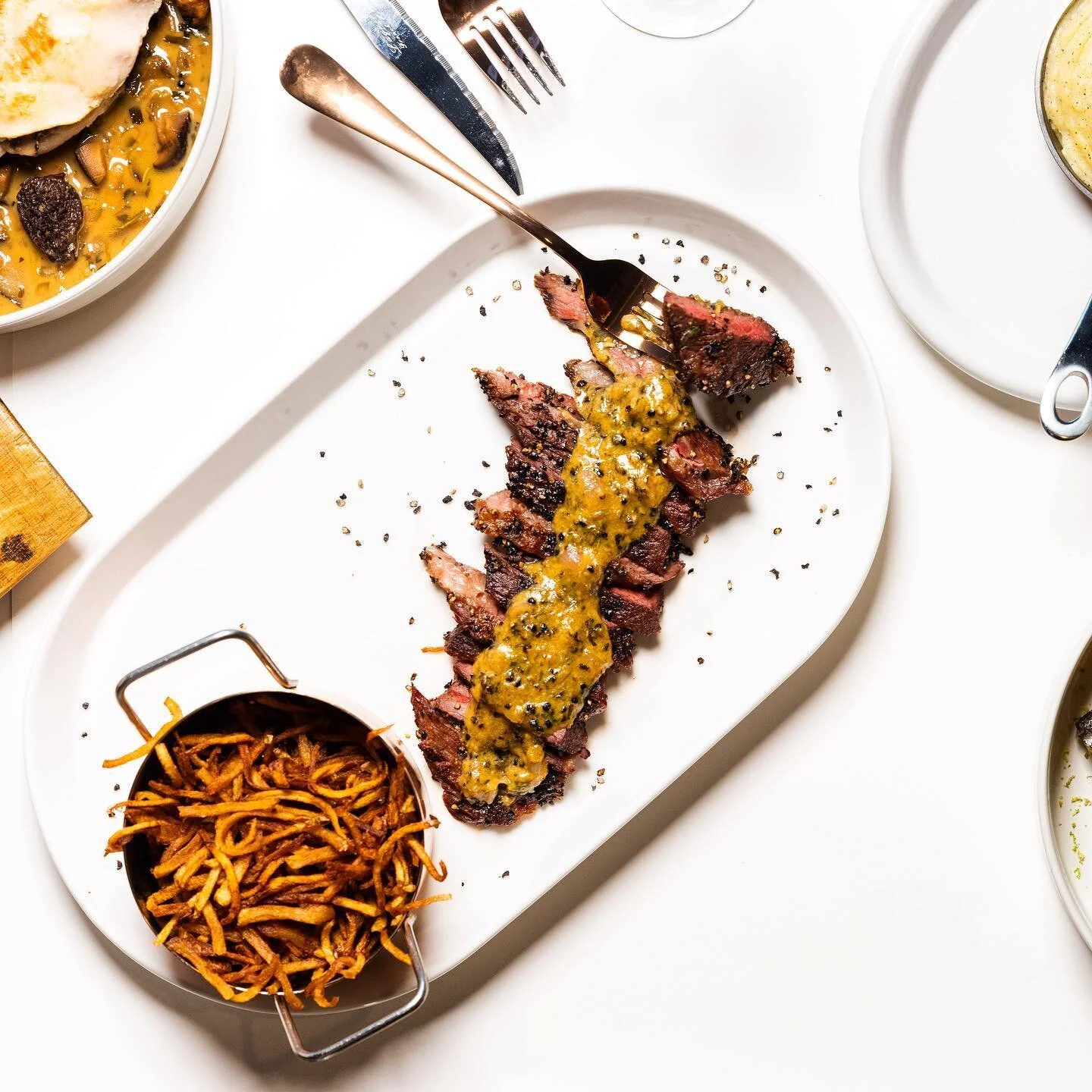 Steak Frites “Kosher” New York Strip served with Peppercorn Sauce, House Fries • • • #comingsoon #kosherfoodie #miamikosher