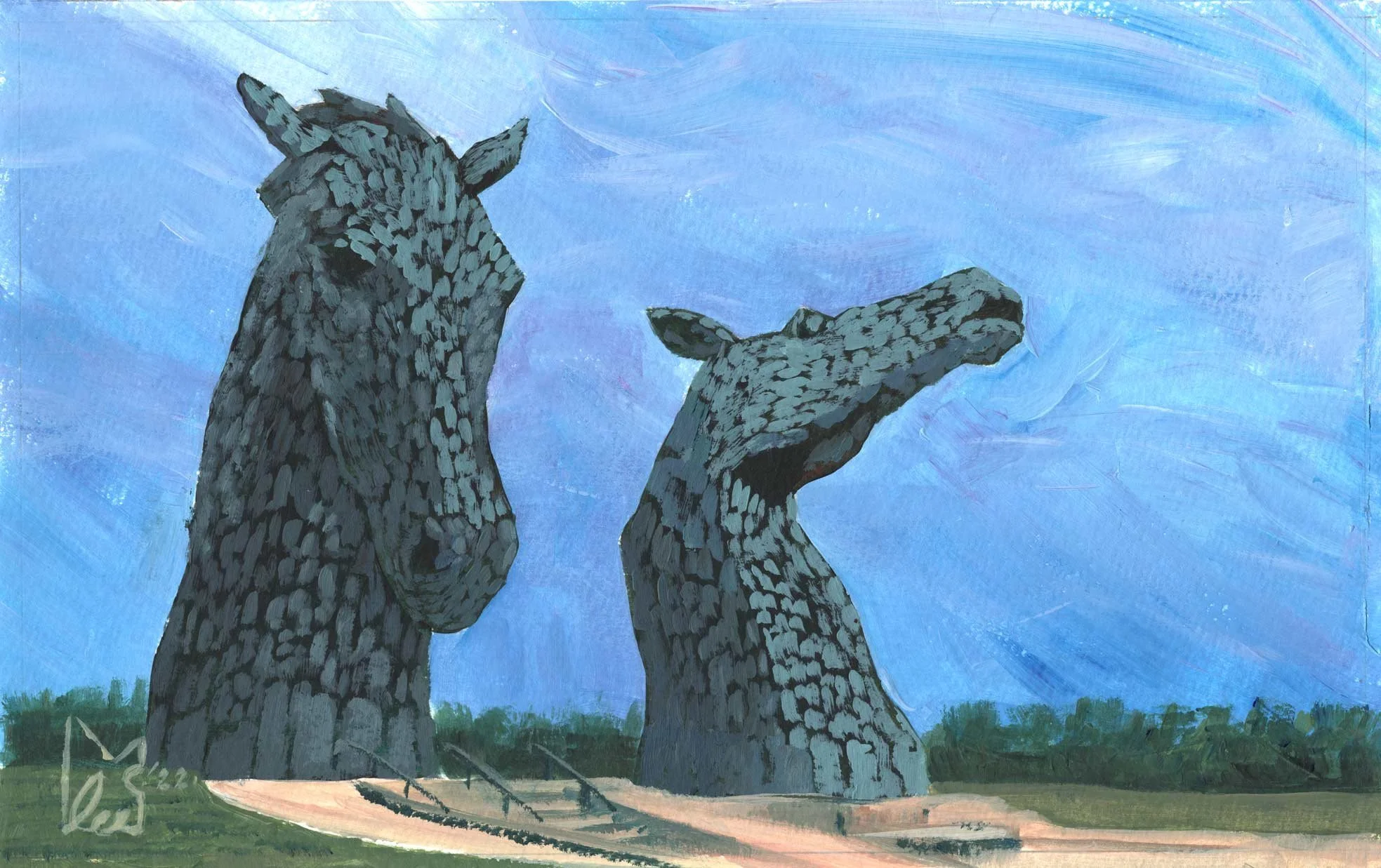 The Kelpies 8x5" Acrylic original painting
