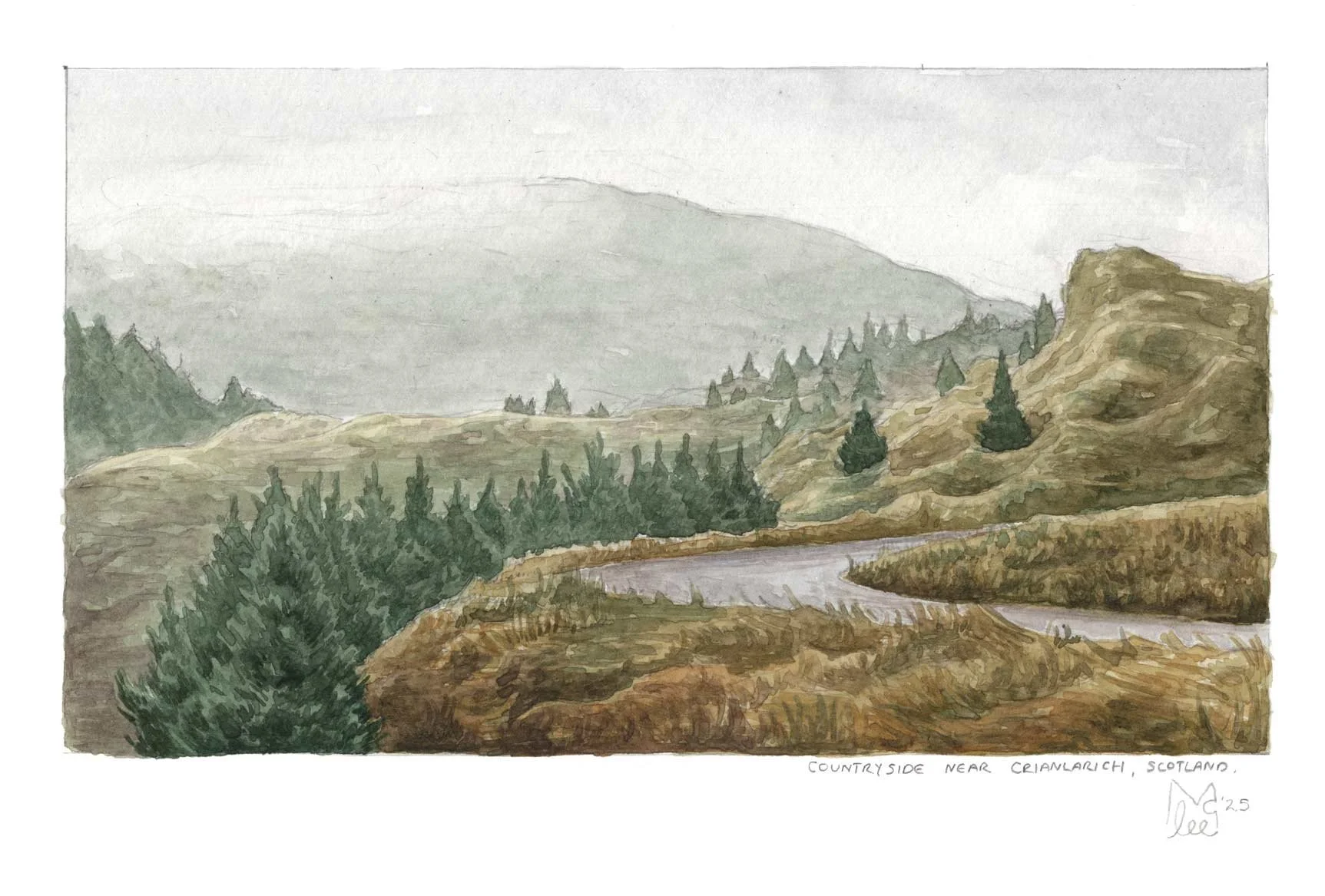 Countryside near Crianlarich 7x4 Original Watercolour