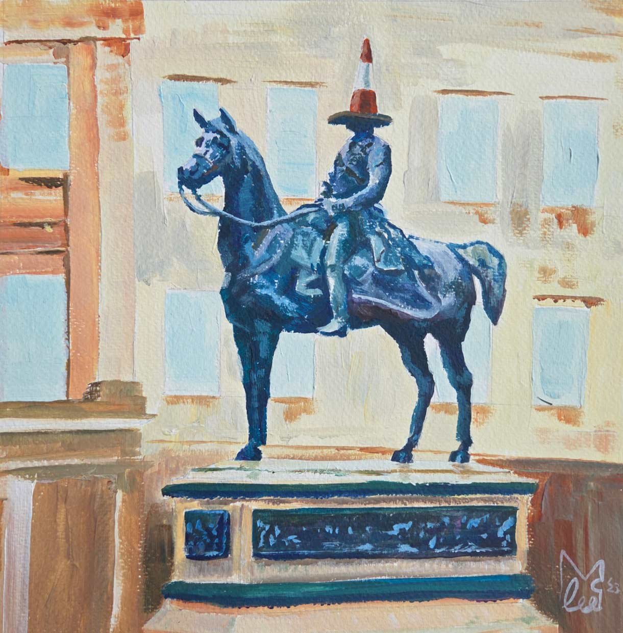 Duke of Wellington statue 10x10" Original Acrylic