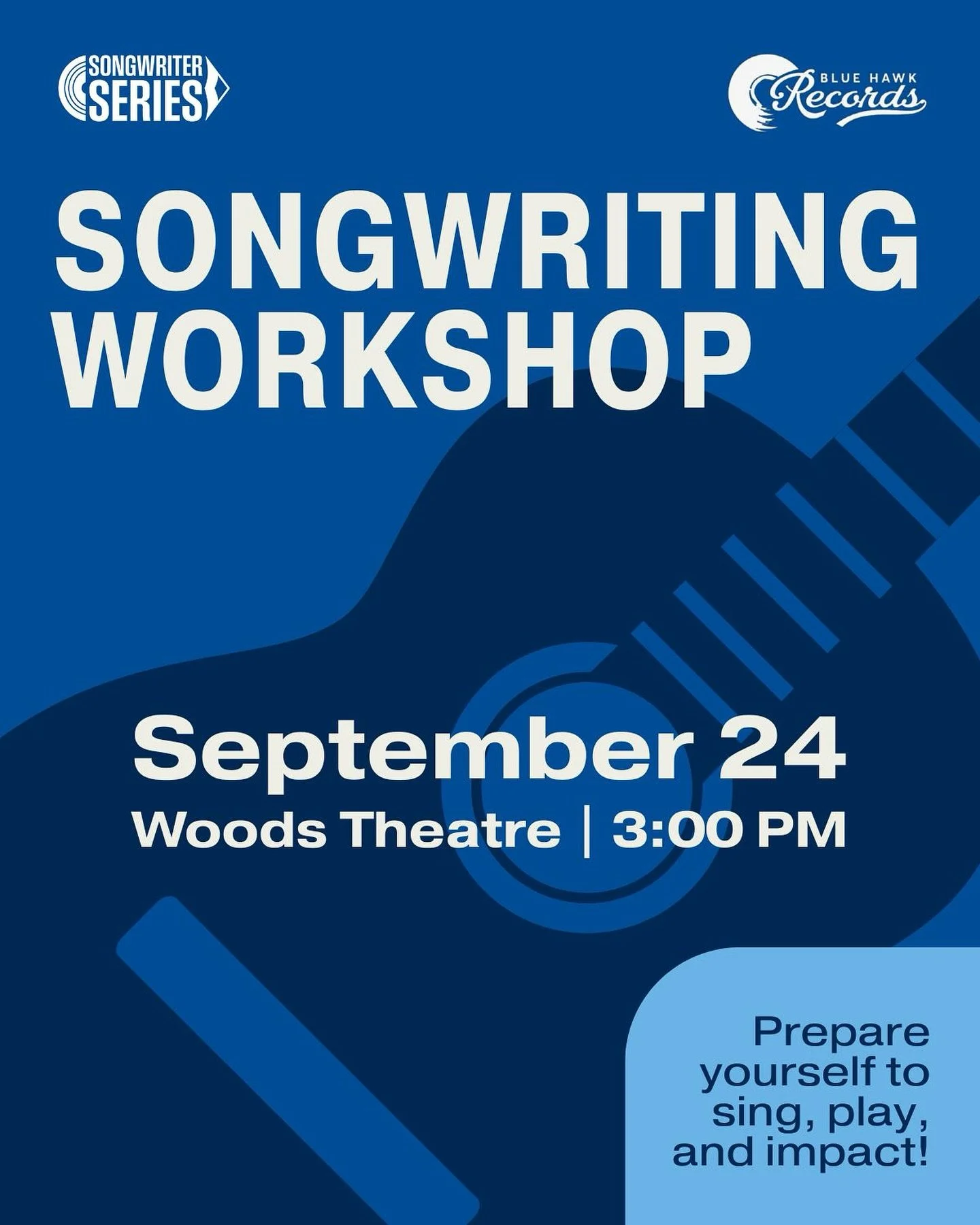 SONGWRITER SERIES IS BACK
Come join us this Wednesday at 3pm in woods for our first SONGWRITING WORKSHOP of the semester. Can’t wait to hear some fresh ideas πΆπΈ