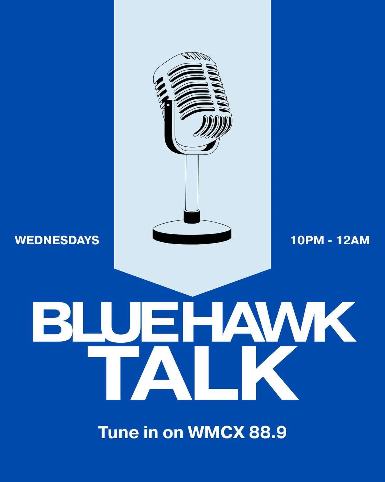 Tune into our FIRST Blue Hawk Talk tonight! See you over on WMCX 88.9 from 10PM to 12AM with our new hosts! ποΈ