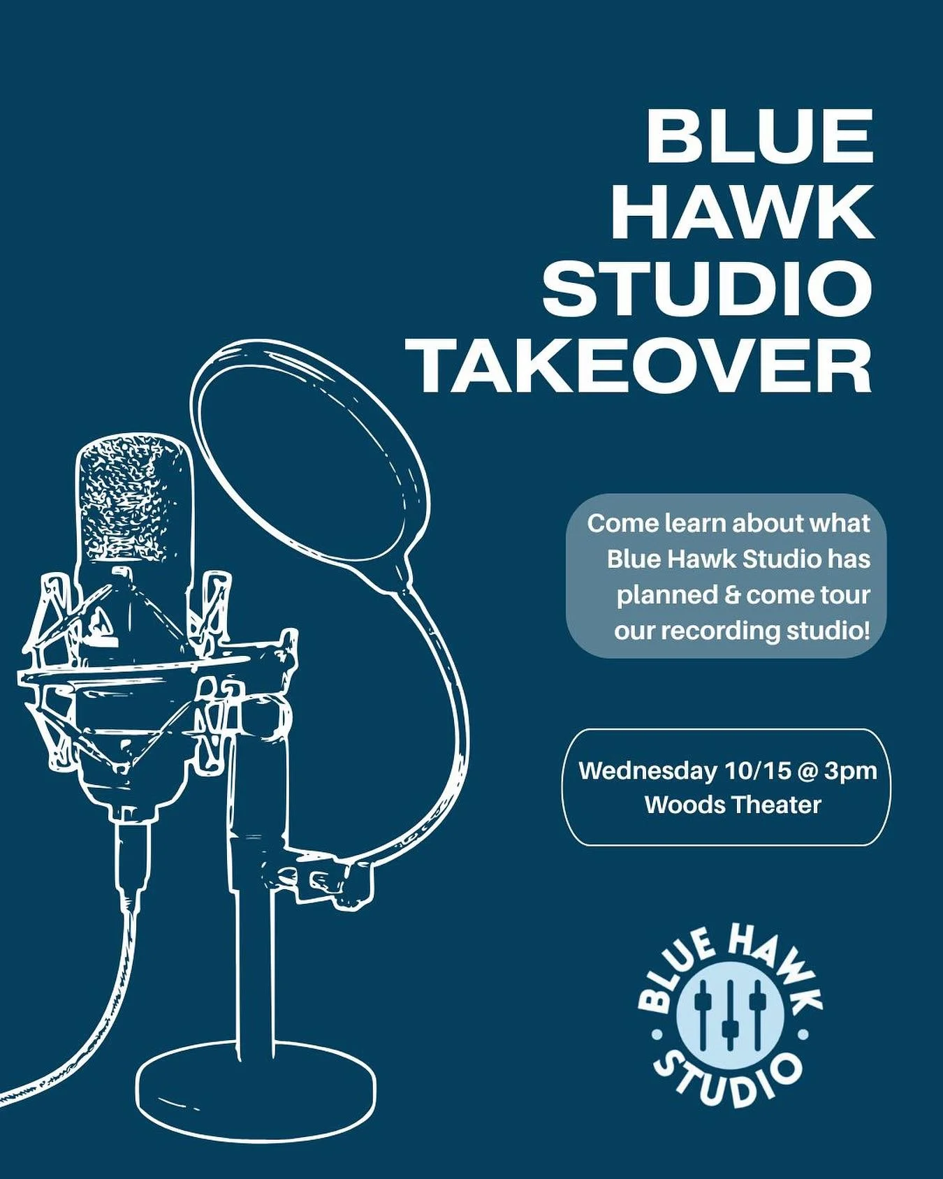 Hey Hawks! Welcome back from fall break, and come join us for our Blue Hawk Records meeting tomorrow Wednesday, October 15th where Blue Hawk Studio will take over! Come learn about BH Studio and see what exciting stuff they have planned!
Woods Theat