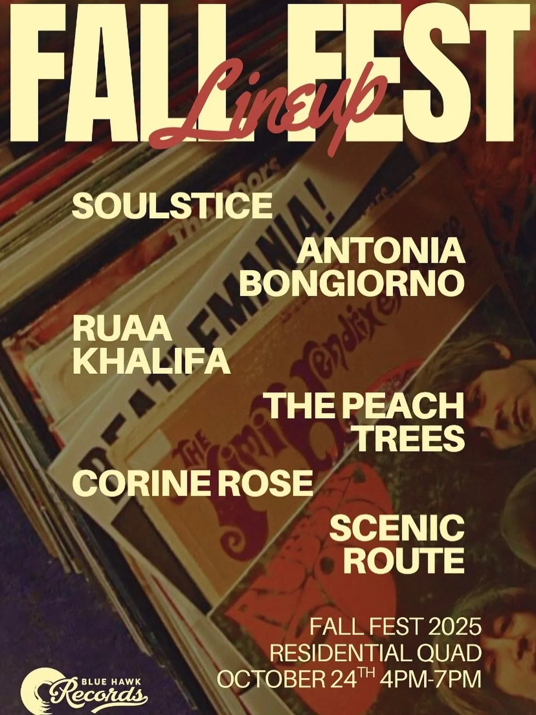 Happy Friday Hawks! Hope you’re ready to “fall” into some good music tonight & go catch some of our Blue Hawk talent onstage at Fall Fest from 4-7pm on the Res Quad! We have some new acts and exciting sets set up you won’t