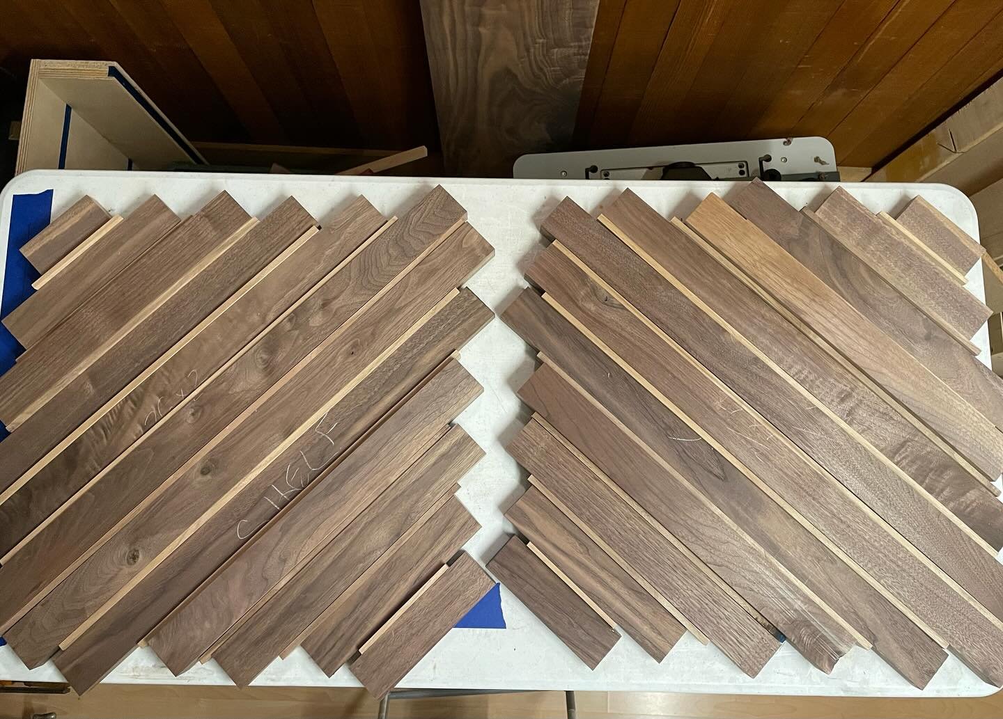 Doors for the credenza, mixing walnut heartwood with it&rsquo;s sapwood. It&rsquo;s crazy how one tree can have so much color variation. The doors unfortunately are not perfect squares so now just gotta figure out how the hell to glue this up properl