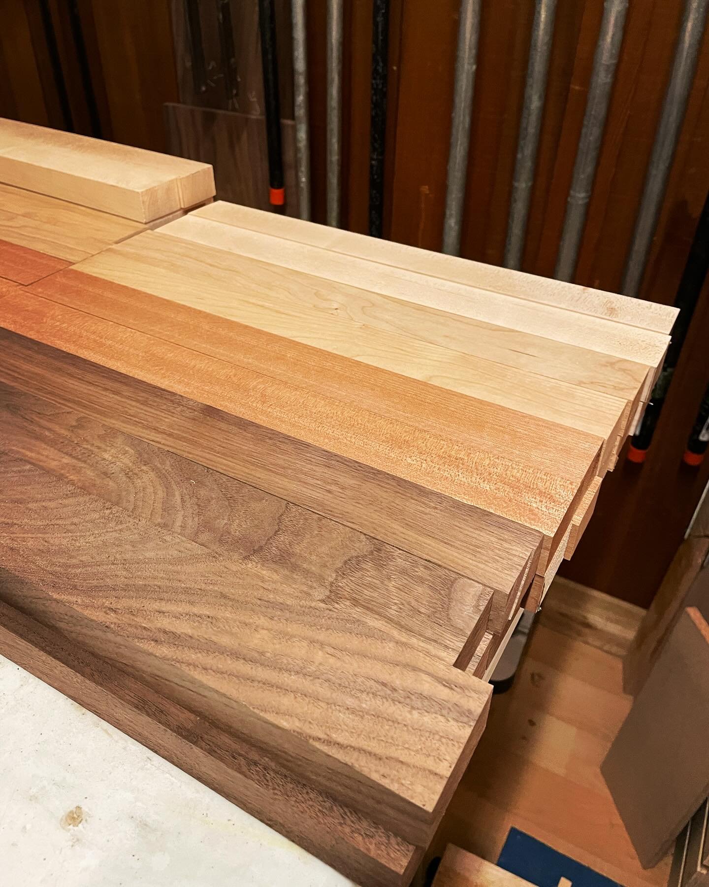 Freshly milled and ready for the first glue up. Doubling up on shop projects to get this one done for a fundraising auction next month. Excited to play with color gradient for this cutting board.  #cuttingboard #woodworker #woodworking #endgrain #cus