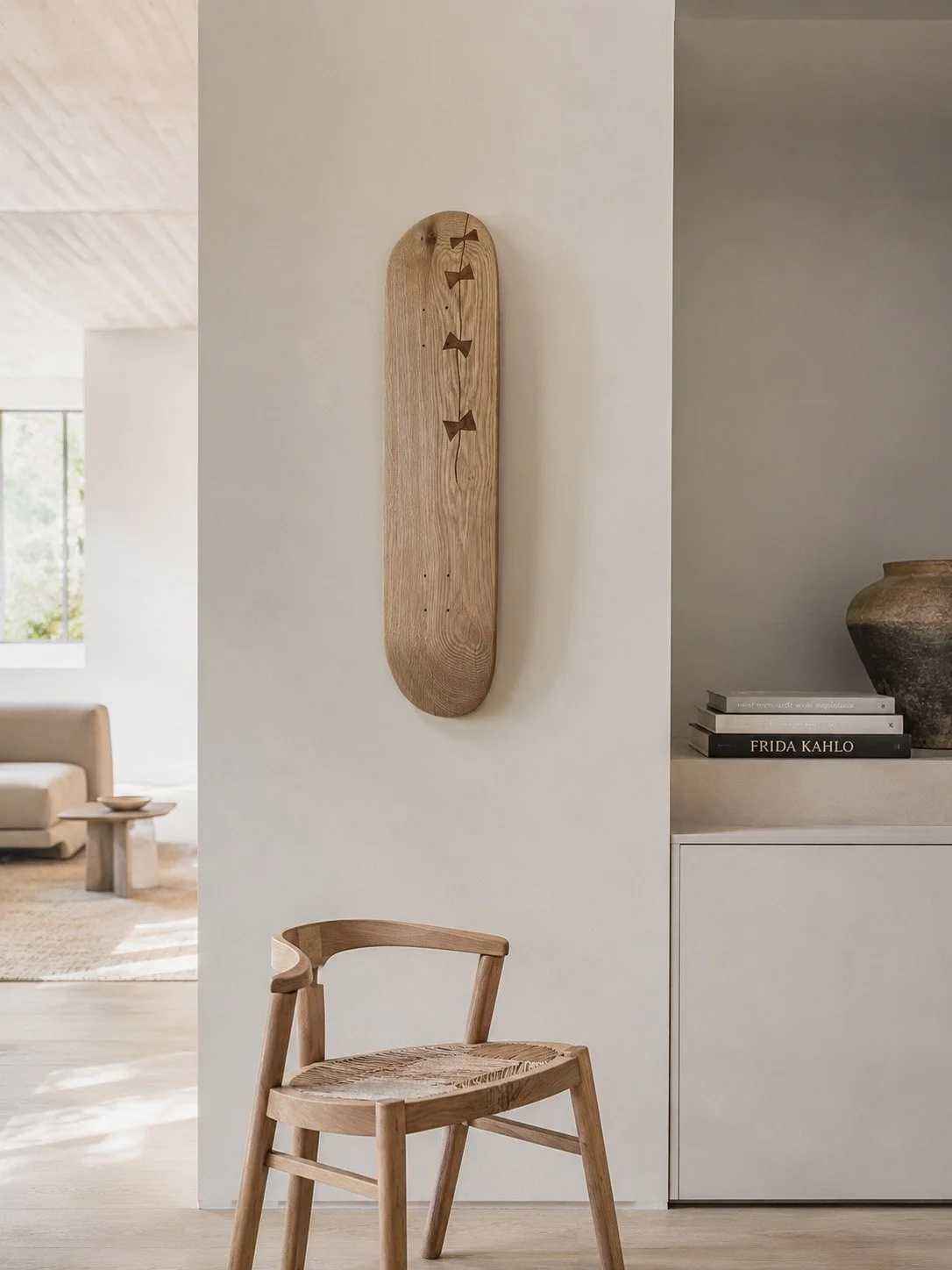 Nakashima Skateboard. Wall hanging piece from Continuum of Resilience. Rendered installation study: Martin Lenclos