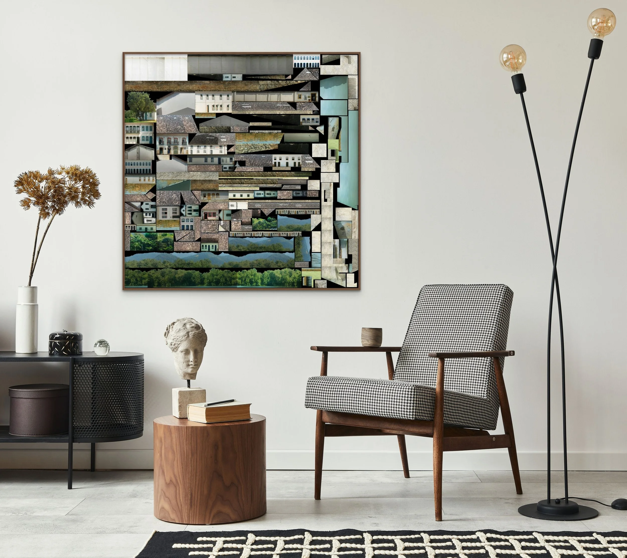 In this 'Mirages of Fragmentation' piece, urban elements appear disconnected, mirroring our perceived separation from the One Mind.