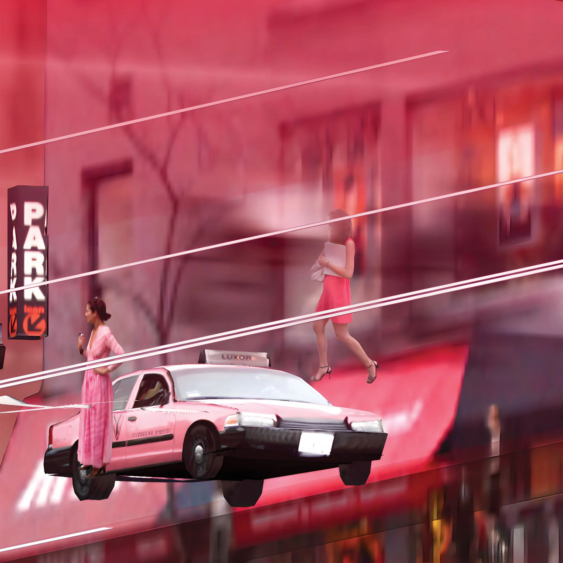 Detail of Fluctuating Realities, No. 14: Discover the hidden dimensions of urban life in Fluctuating Realities virtual montage art prints.