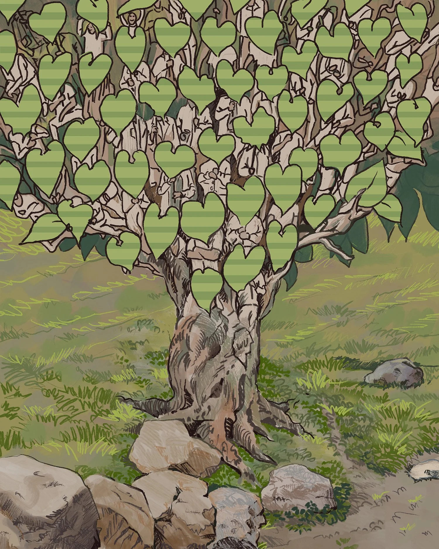 The LeafHead painting for Waking Up x Martin Lenclos