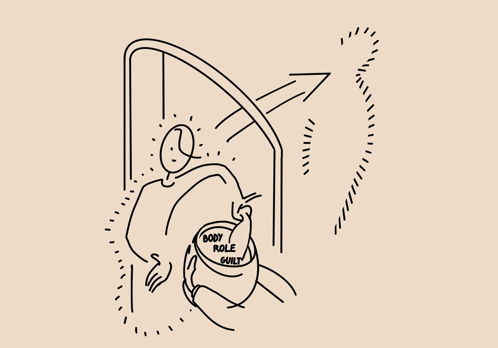 Field sketch — visual cue, not final symbol — burdens set down at an inner threshold so awareness can cross into the Dreamer’s sanctuary.