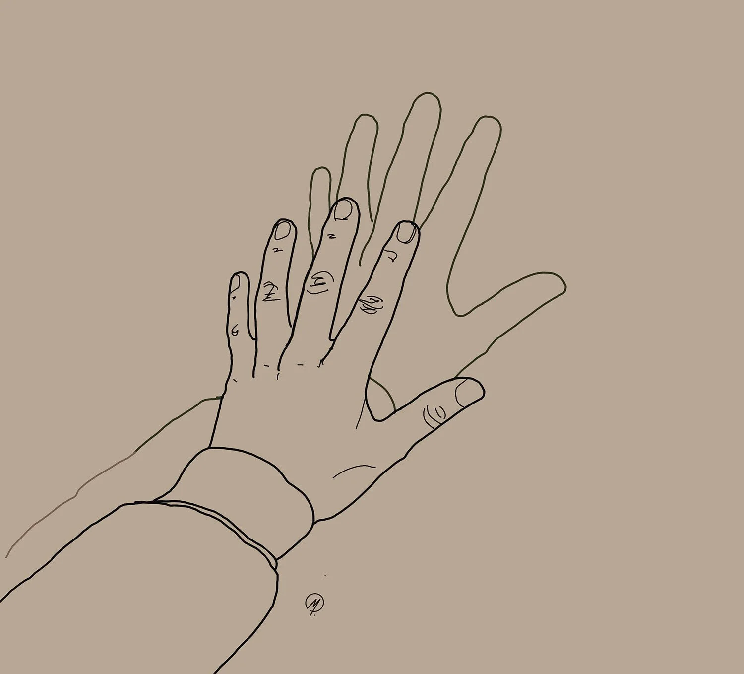 Sketch of a hand reaching farther than the physical — by Martin Lenclos