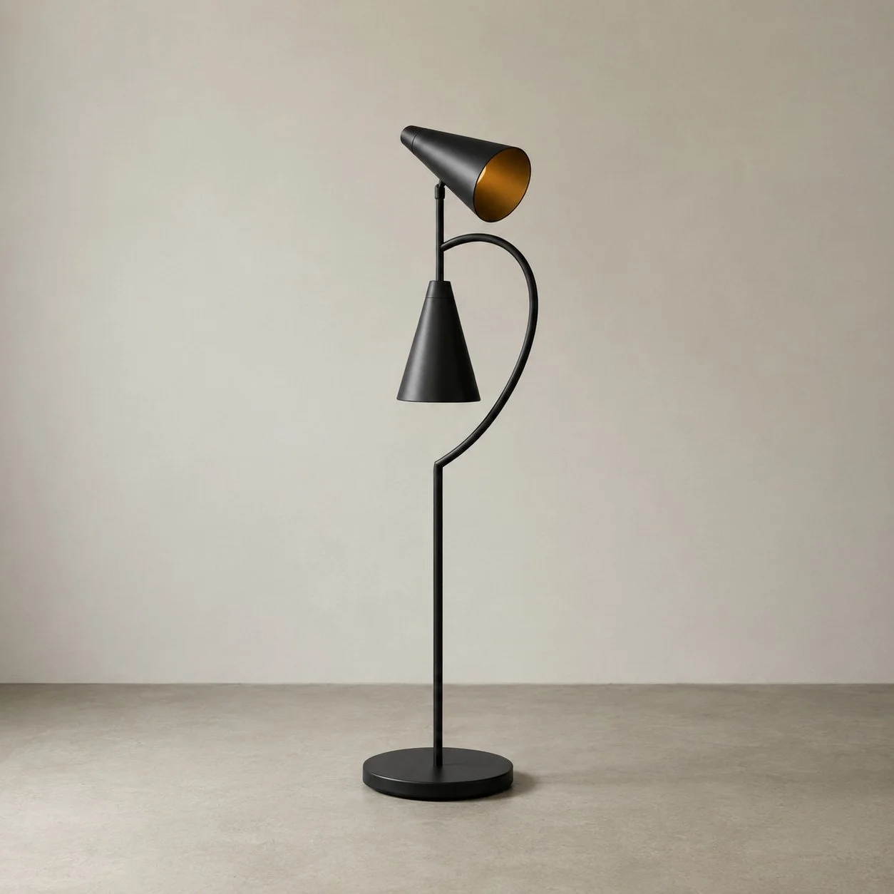 The Divided Light — Floor lamp study — blackened steel / antique bronze interior