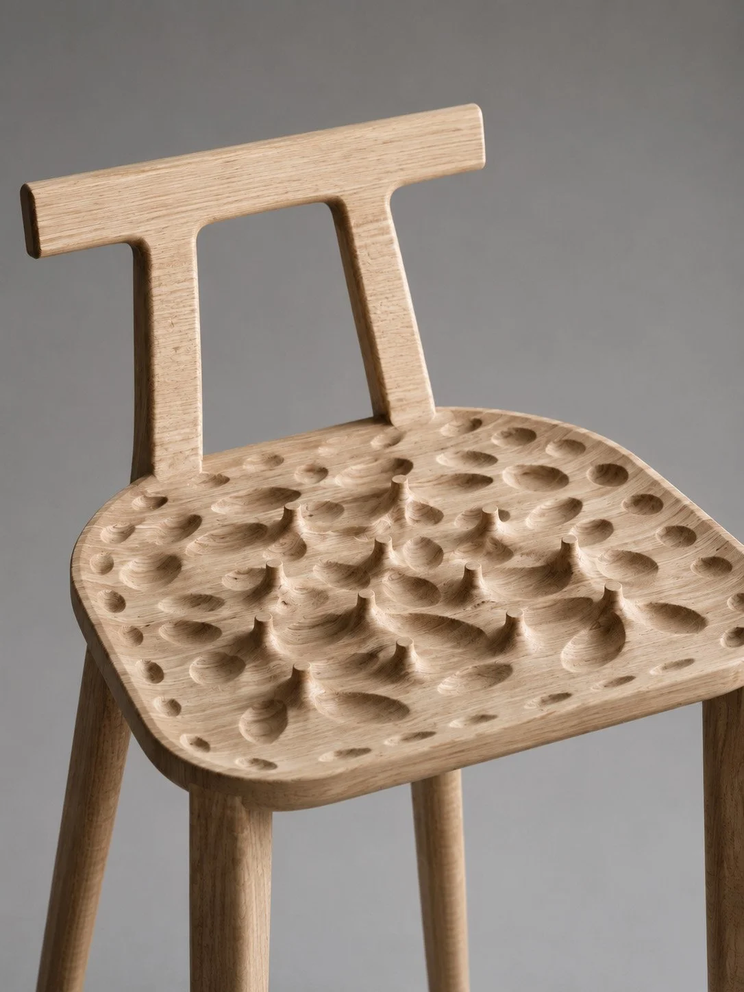 L'Enclos Art Furniture project: the Perceptual Terrain chair — Prototype production progress shot, wood sample.