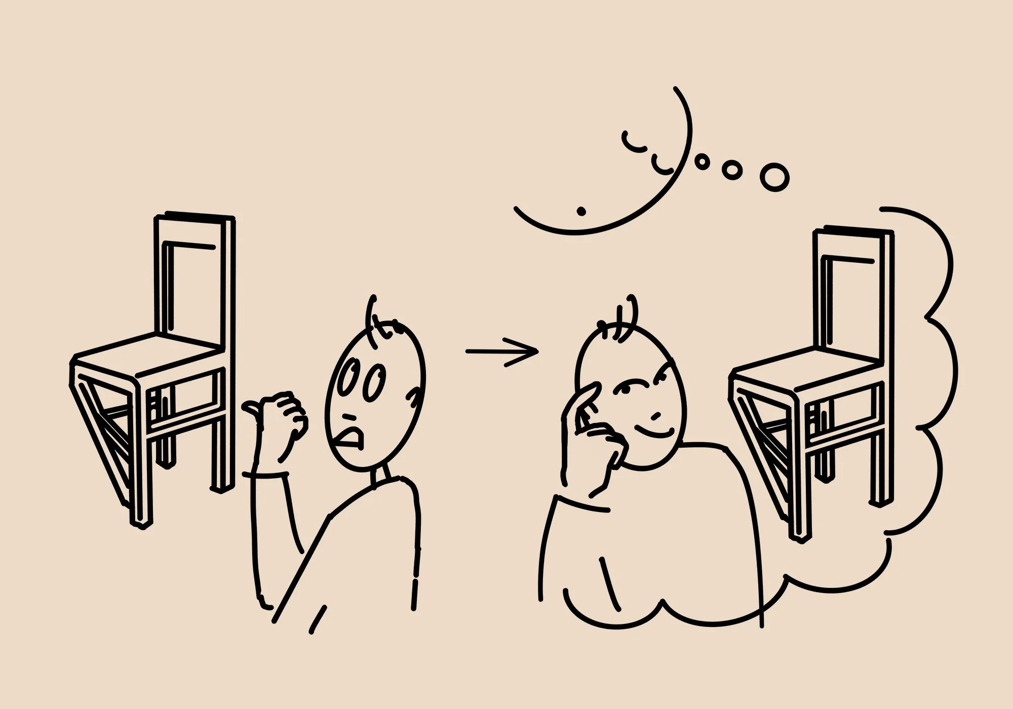 Field sketch — visual cue, not final symbol — attention shifting from object-fixation to a wider field.