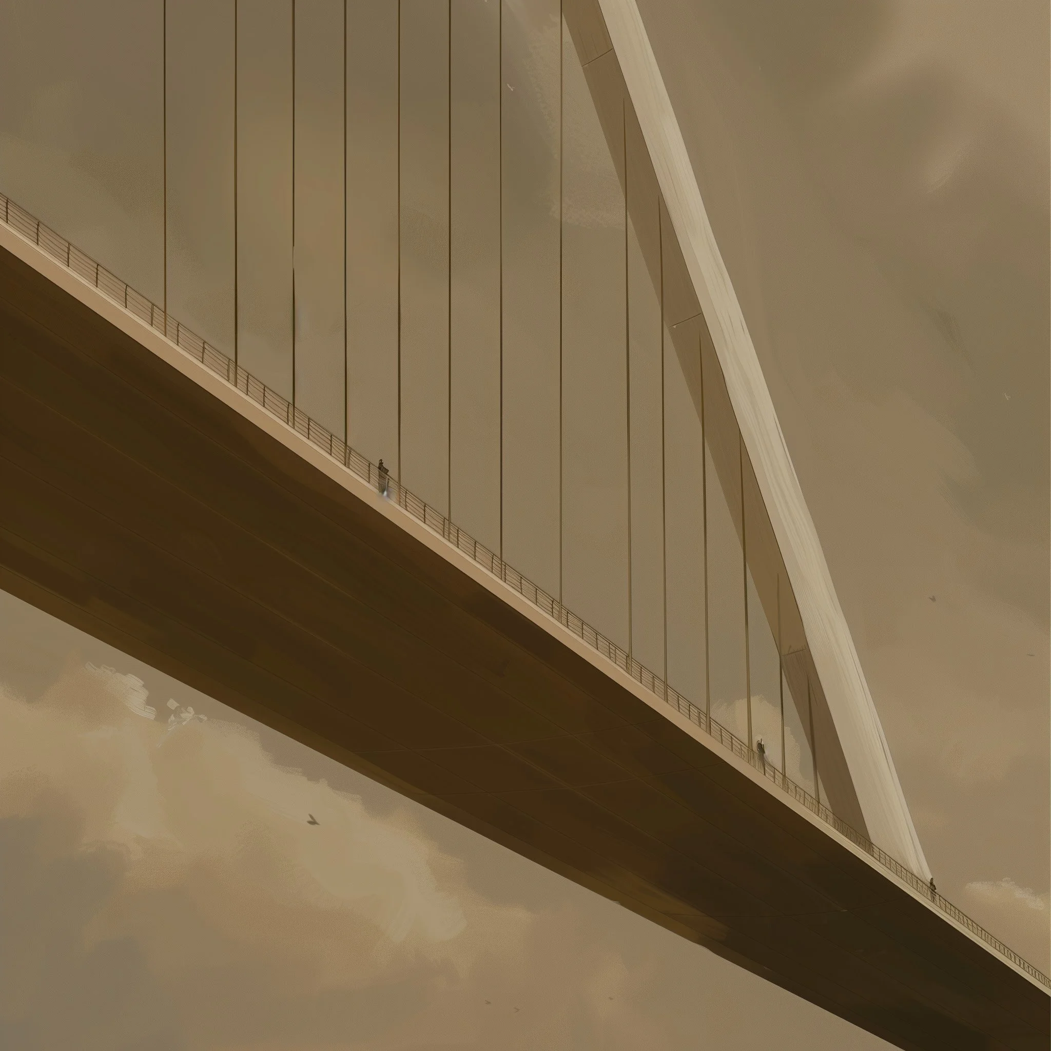 A suspension bridge at dusk with people walking across — symbol of institutions and donors providing connection and support.