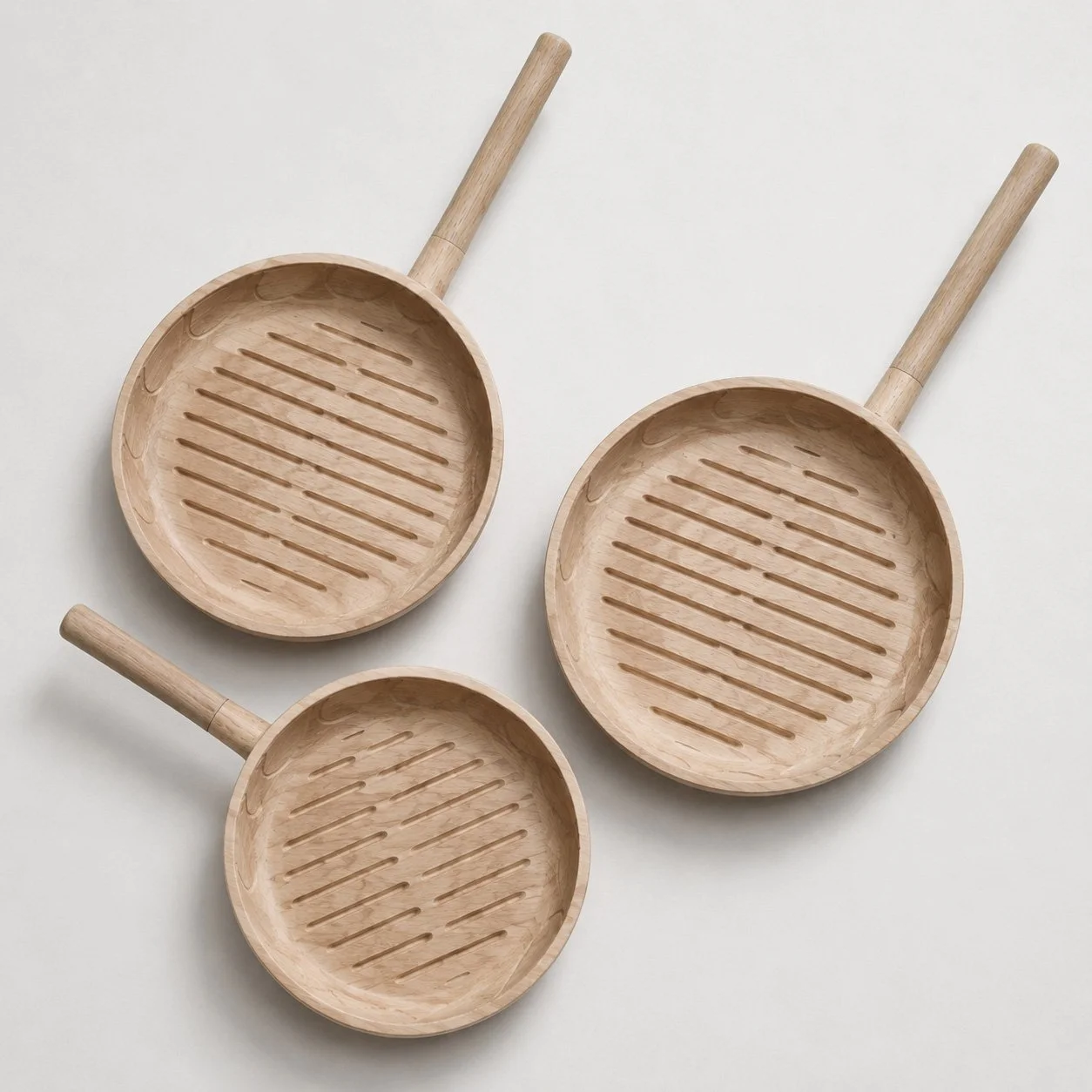 Forest Cookware III — Three Round Pans Wood cookware witness studies — white oak / set of three.