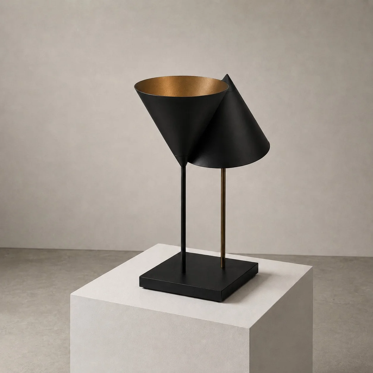 The Divided Light — Table. Lamp study — blackened steel / antique bronze interior