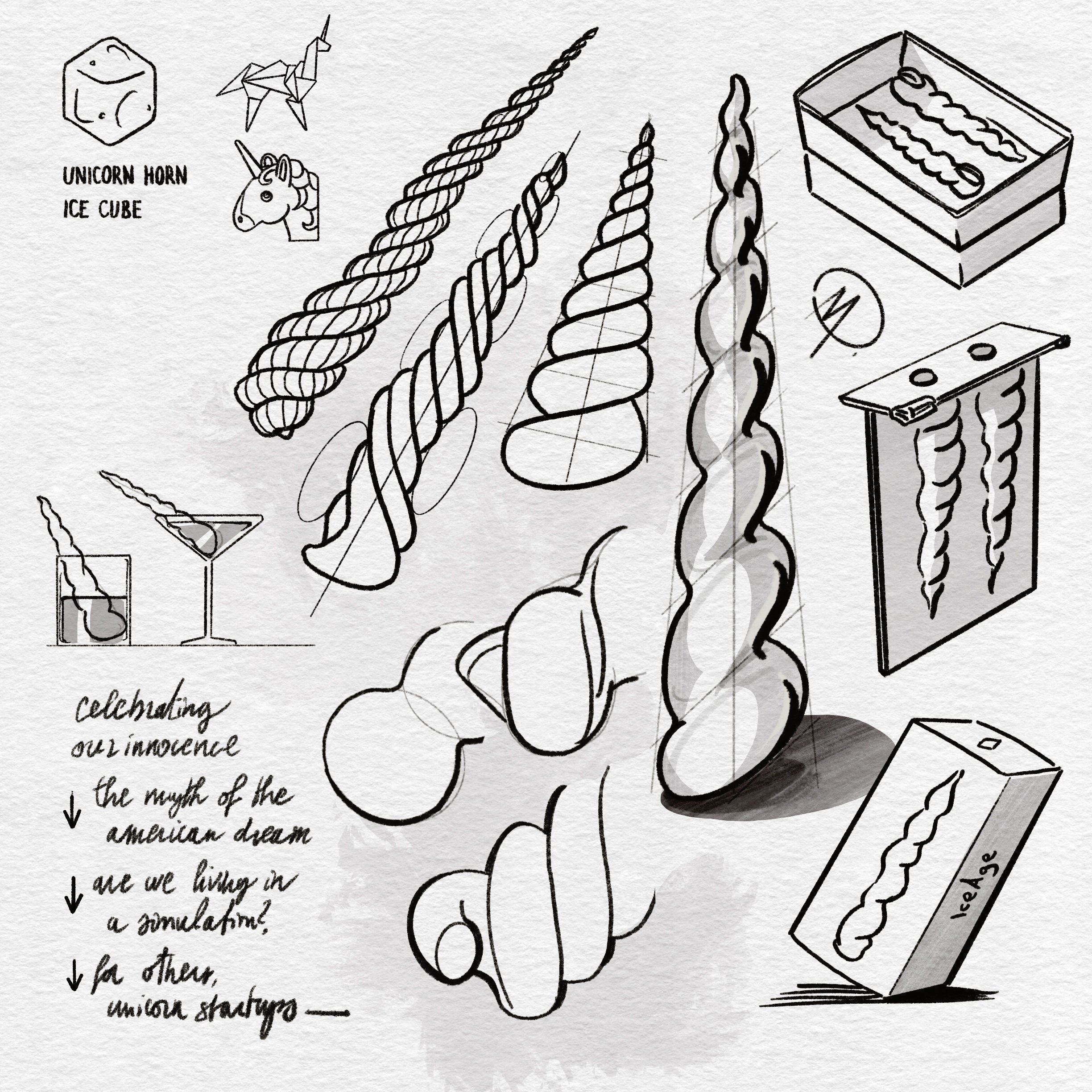 IceAge: Ice Cube Molds | Unicorn, original sketches by Martin Lenclos