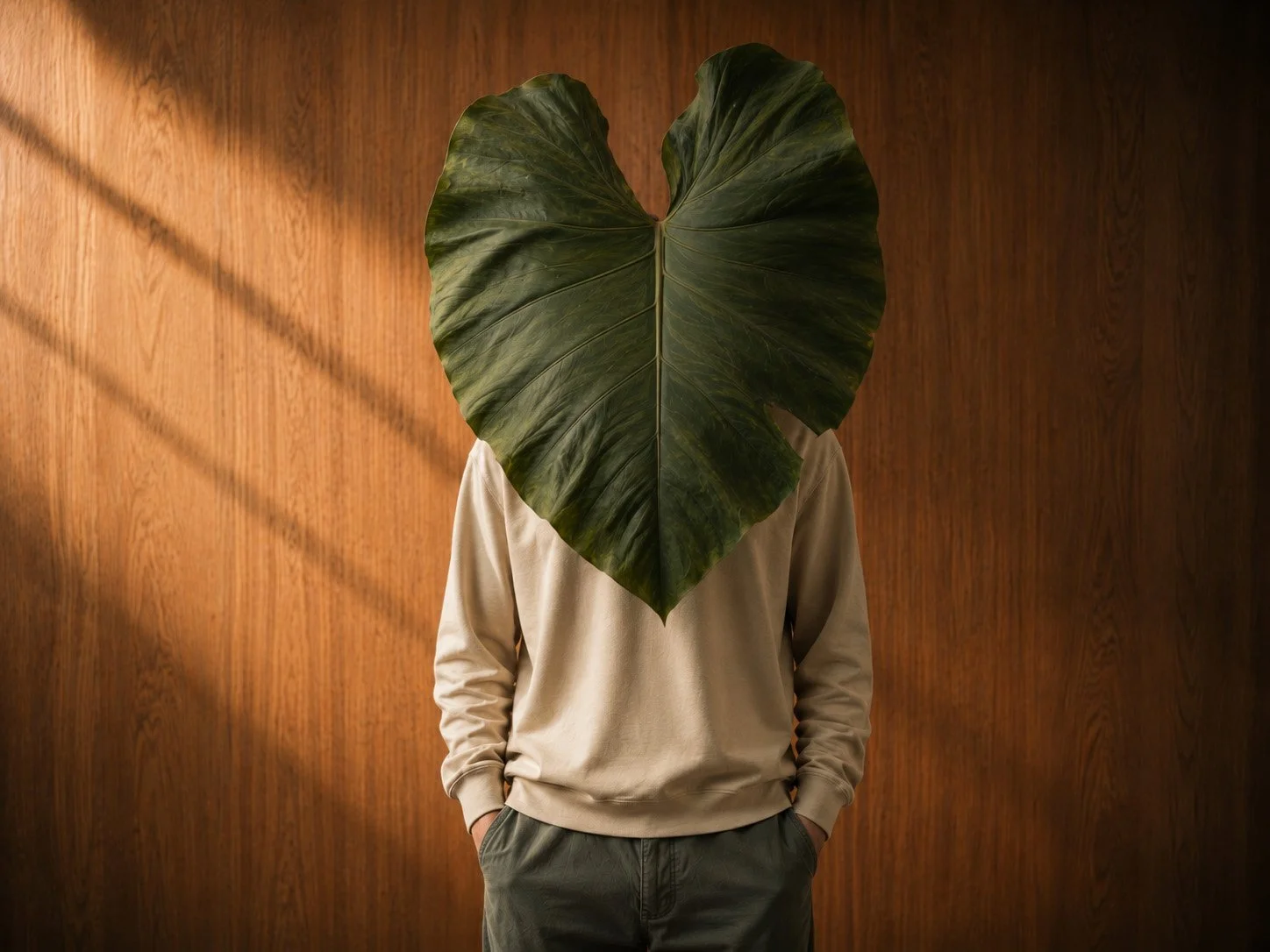 Martin Lenclos with leaf hiding his face.
